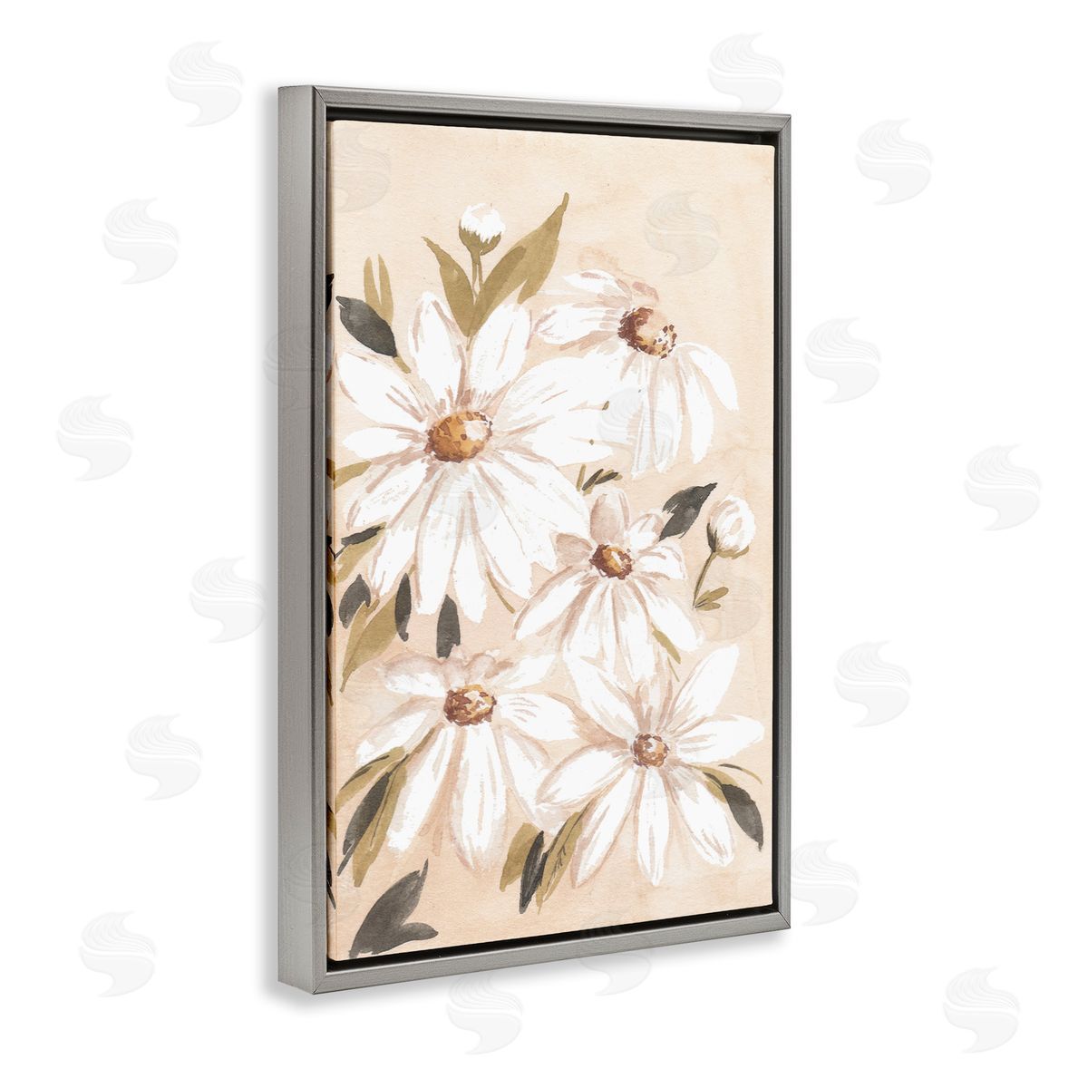 Soft Muted Daisies Grey Floating Frame Canvas Wall Art, Home Decor by Amanda Cook