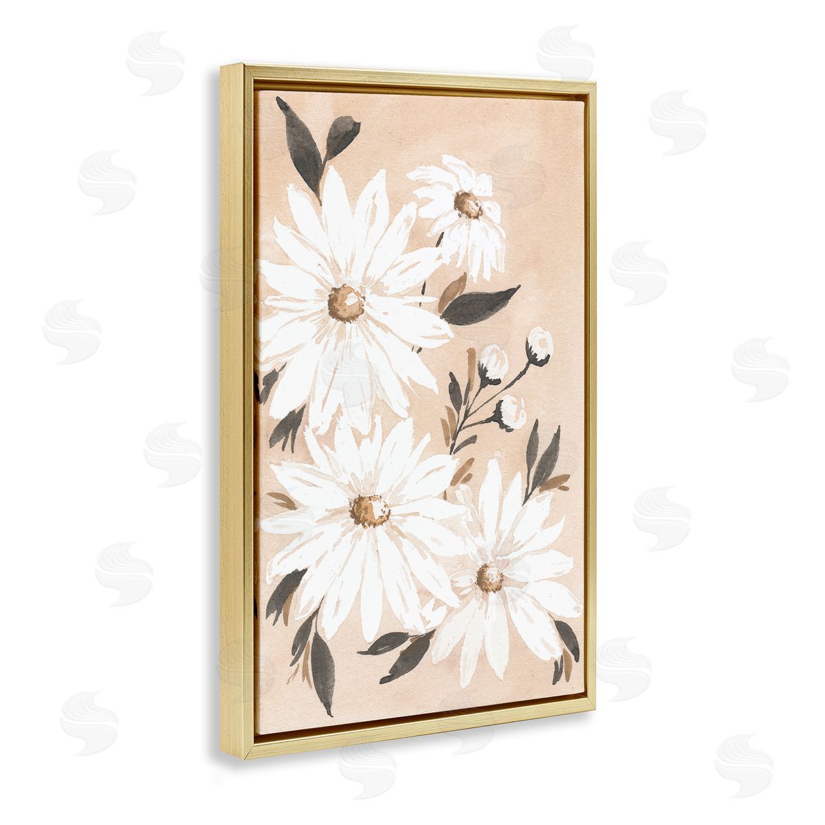Muted Neutral Daisies Gold Floating Frame Canvas Wall Art, Home Decor by Amanda Cook