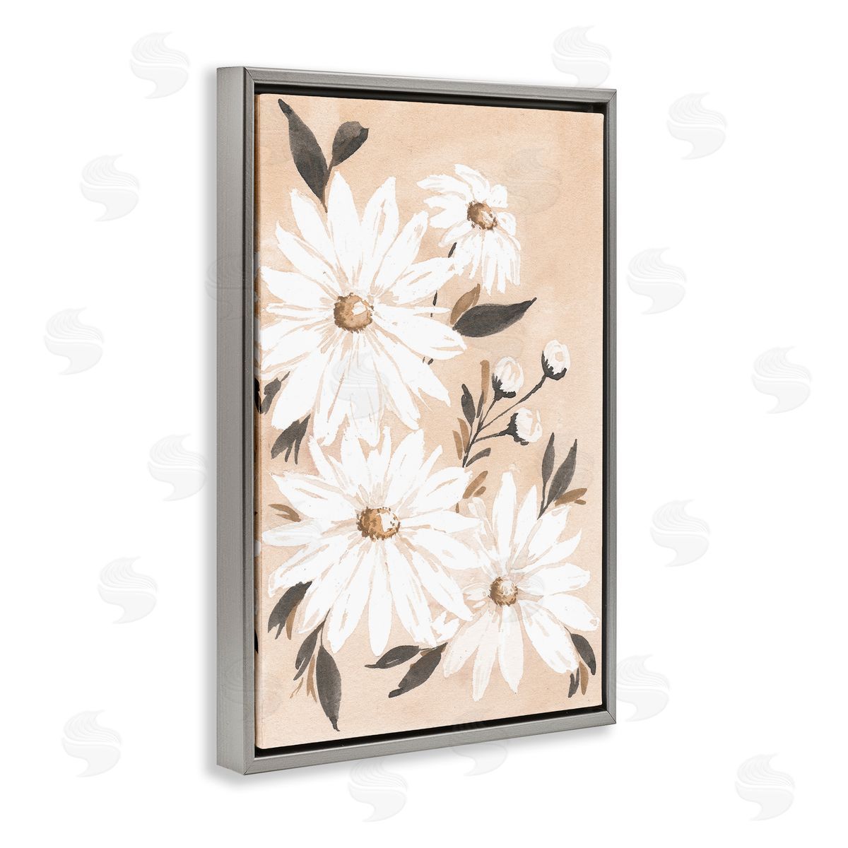 Muted Neutral Daisies Grey Floating Frame Canvas Wall Art, Home Decor by Amanda Cook