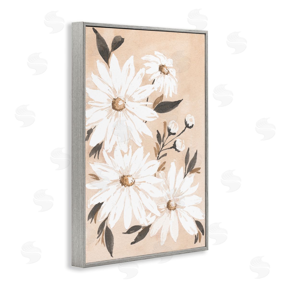 Muted Neutral Daisies Grey Frame Print Wall Art, Home Decor by Amanda Cook