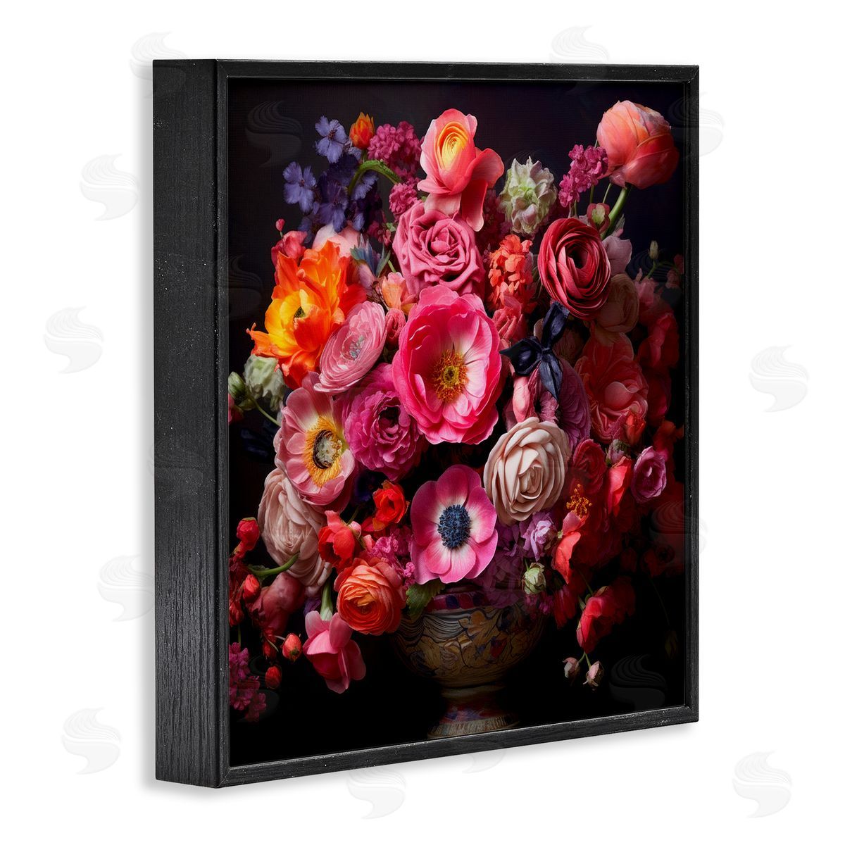 Dark Full Bouquet Black Frame Print Wall Art, Home Decor by Lazar Studio