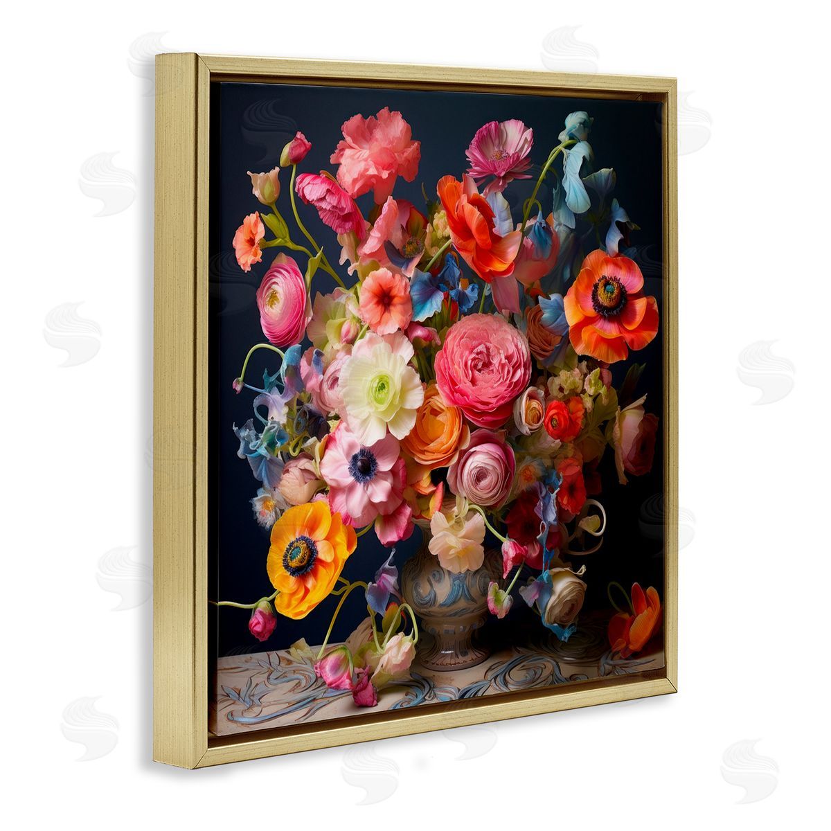 Mixed Full Bouquet Gold Floating Frame Canvas Wall Art, Home Decor by Lazar Studio
