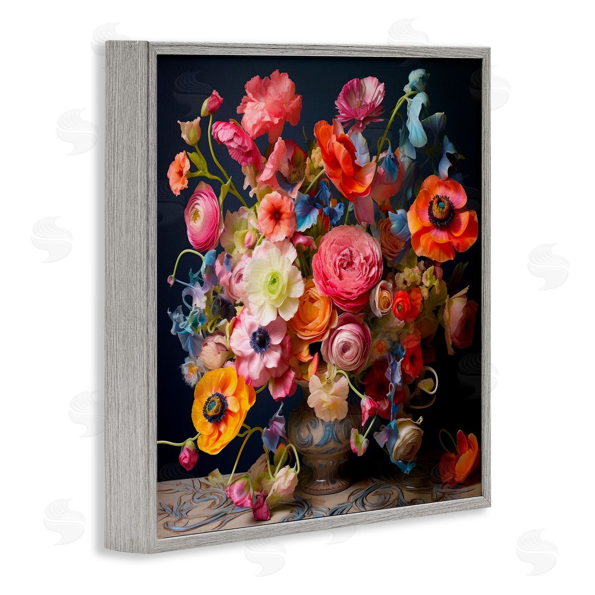 Mixed Full Bouquet Grey Frame Print Wall Art, Home Decor by Lazar Studio