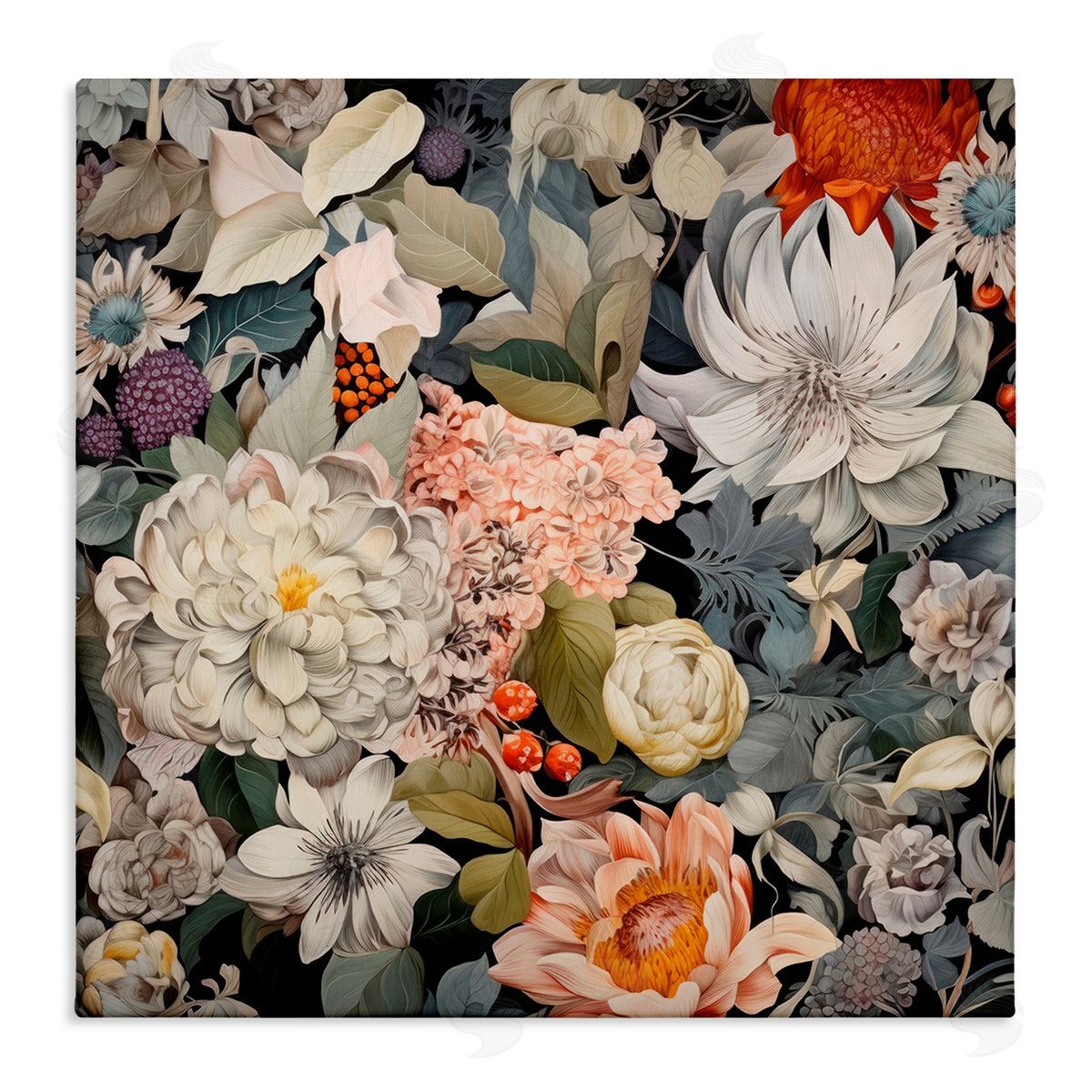Grey Mixed Botanicals Canvas Wall Art, Home Decor by Lazar Studio