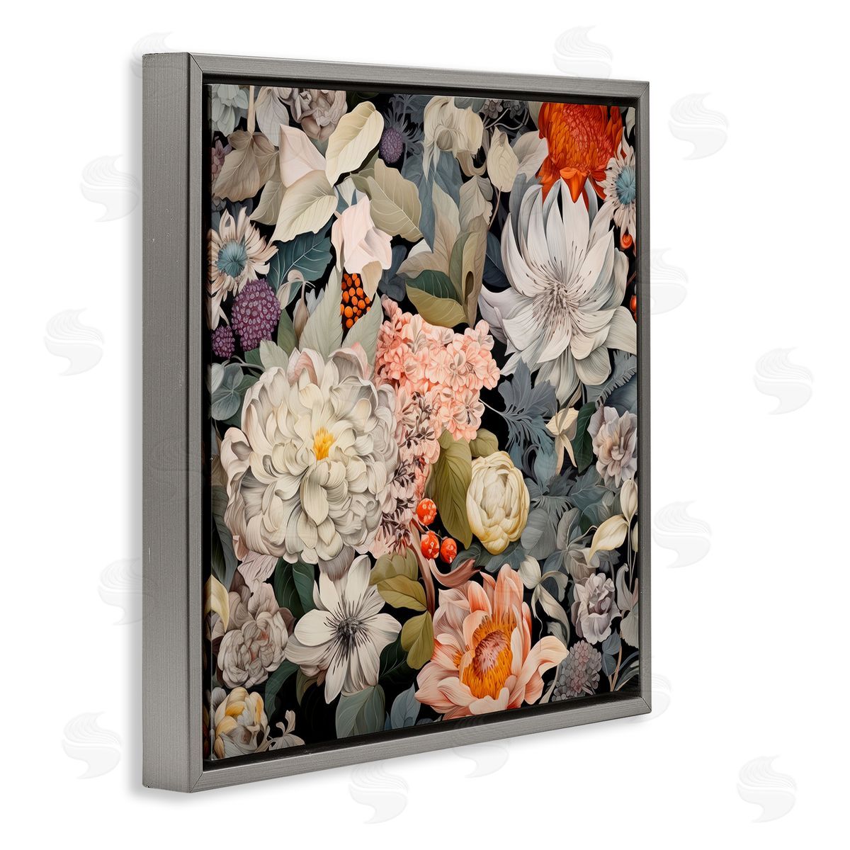 Grey Mixed Botanicals Grey Floating Frame Canvas Wall Art, Home Decor by Lazar Studio