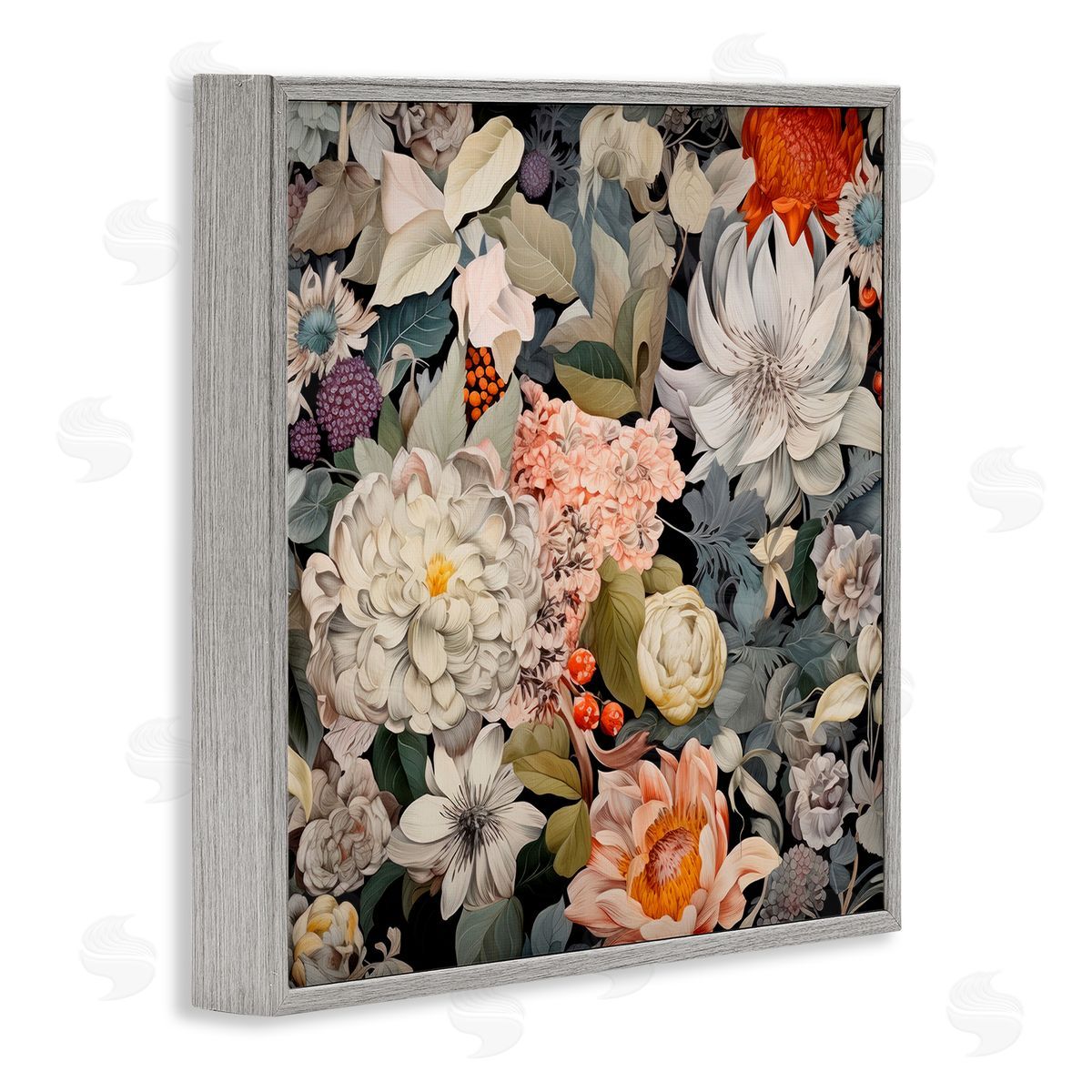 Grey Mixed Botanicals Grey Frame Print Wall Art, Home Decor by Lazar Studio