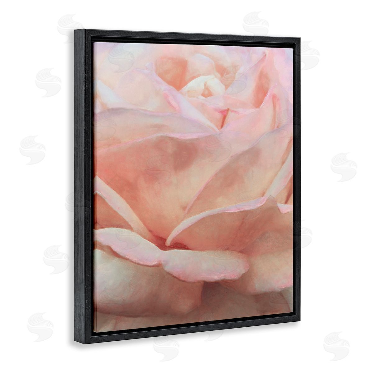 Soft Rose Petals Black Floating Frame Canvas Wall Art, Home Decor by Alonzo Saunders