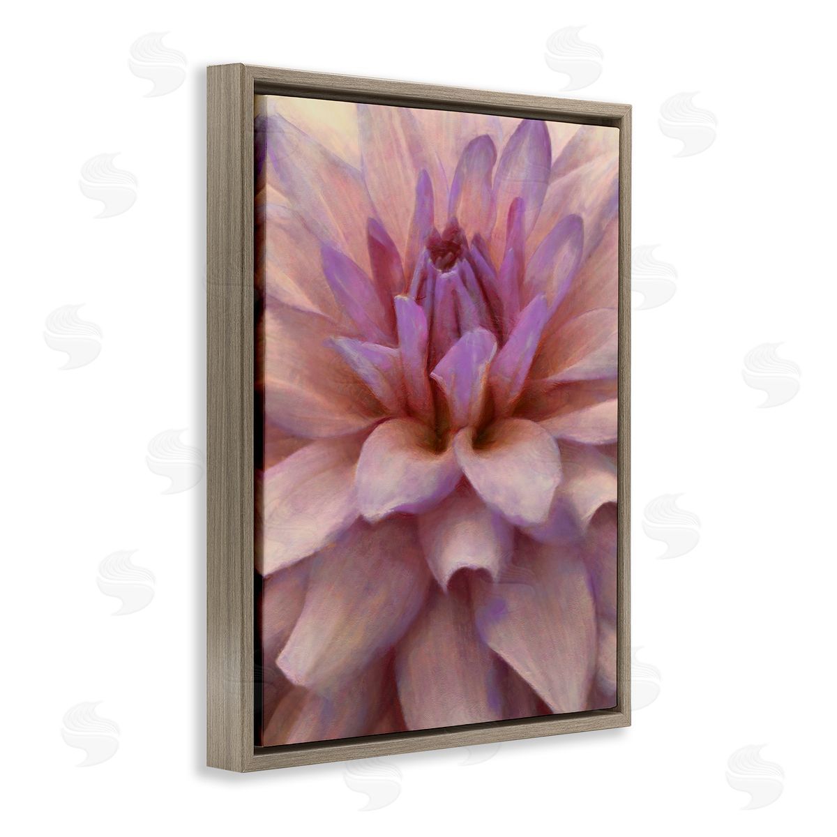 Purple Dahlia Petals Brown Floating Frame Canvas Wall Art, Home Decor by Alonzo Saunders