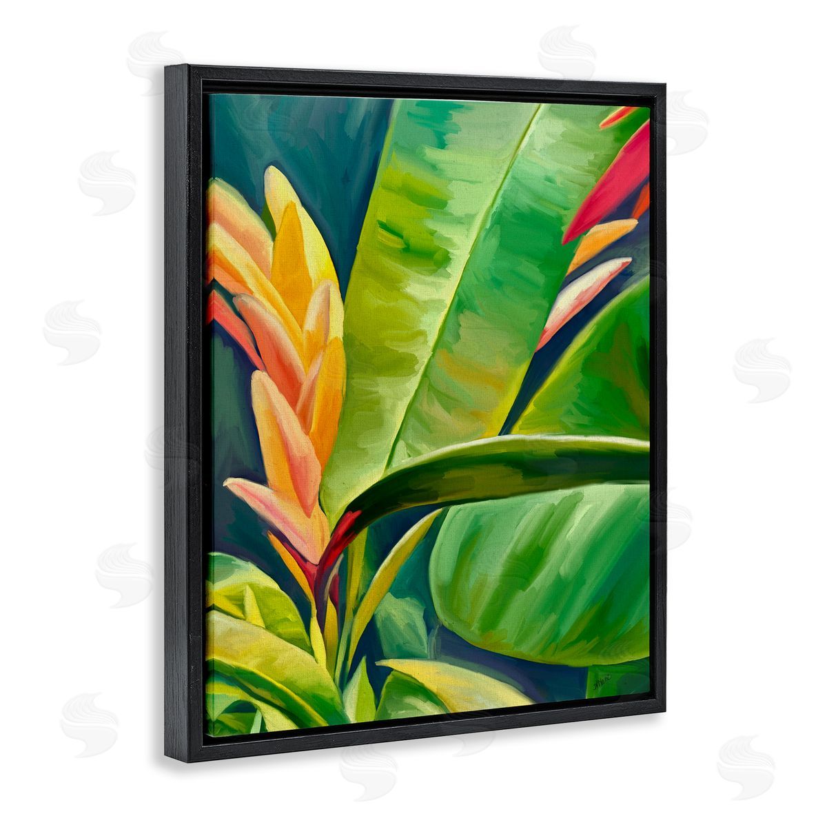 Bright Tropics Greenery Black Floating Frame Canvas Wall Art, Home Decor by Amy Hall