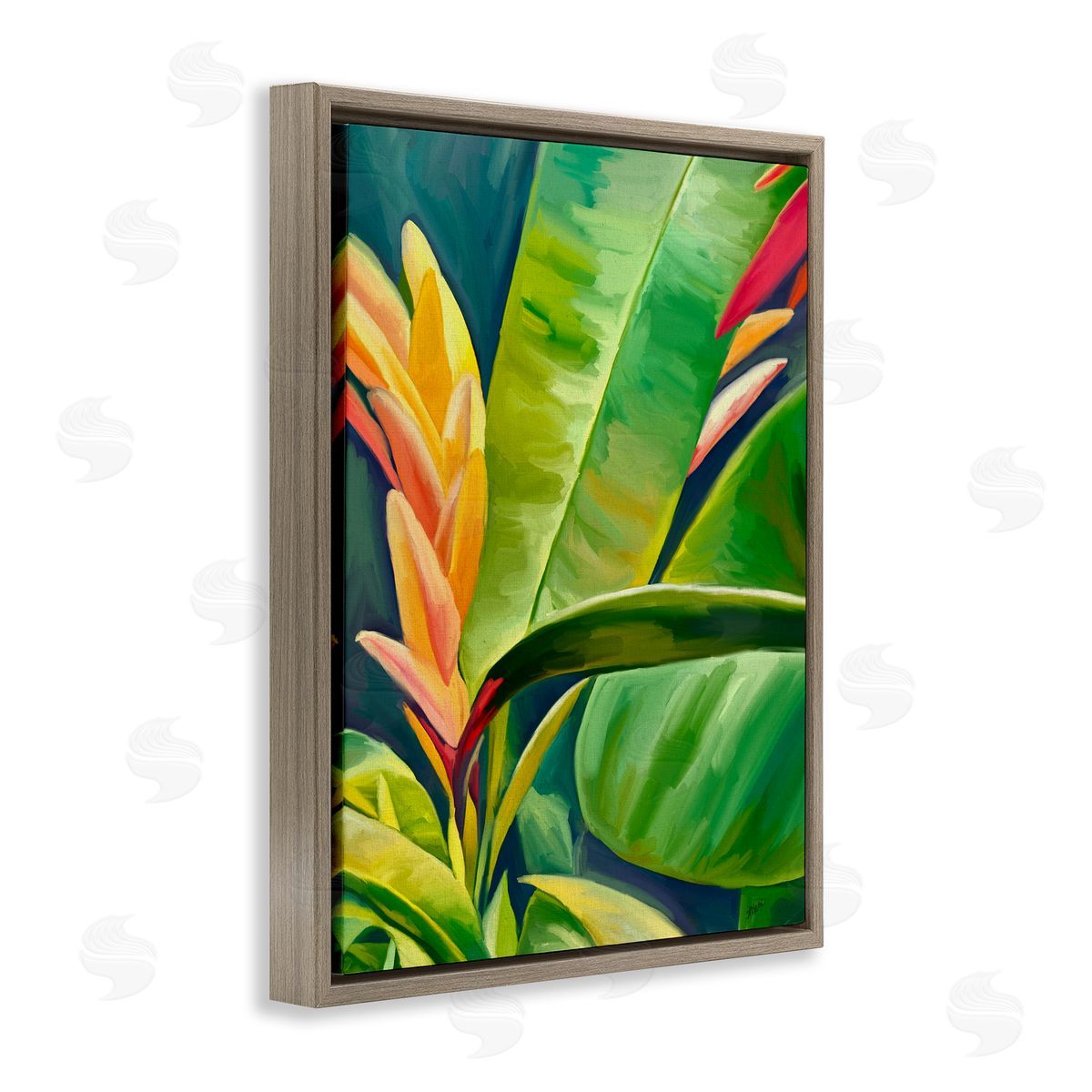 Bright Tropics Greenery Brown Floating Frame Canvas Wall Art, Home Decor by Amy Hall