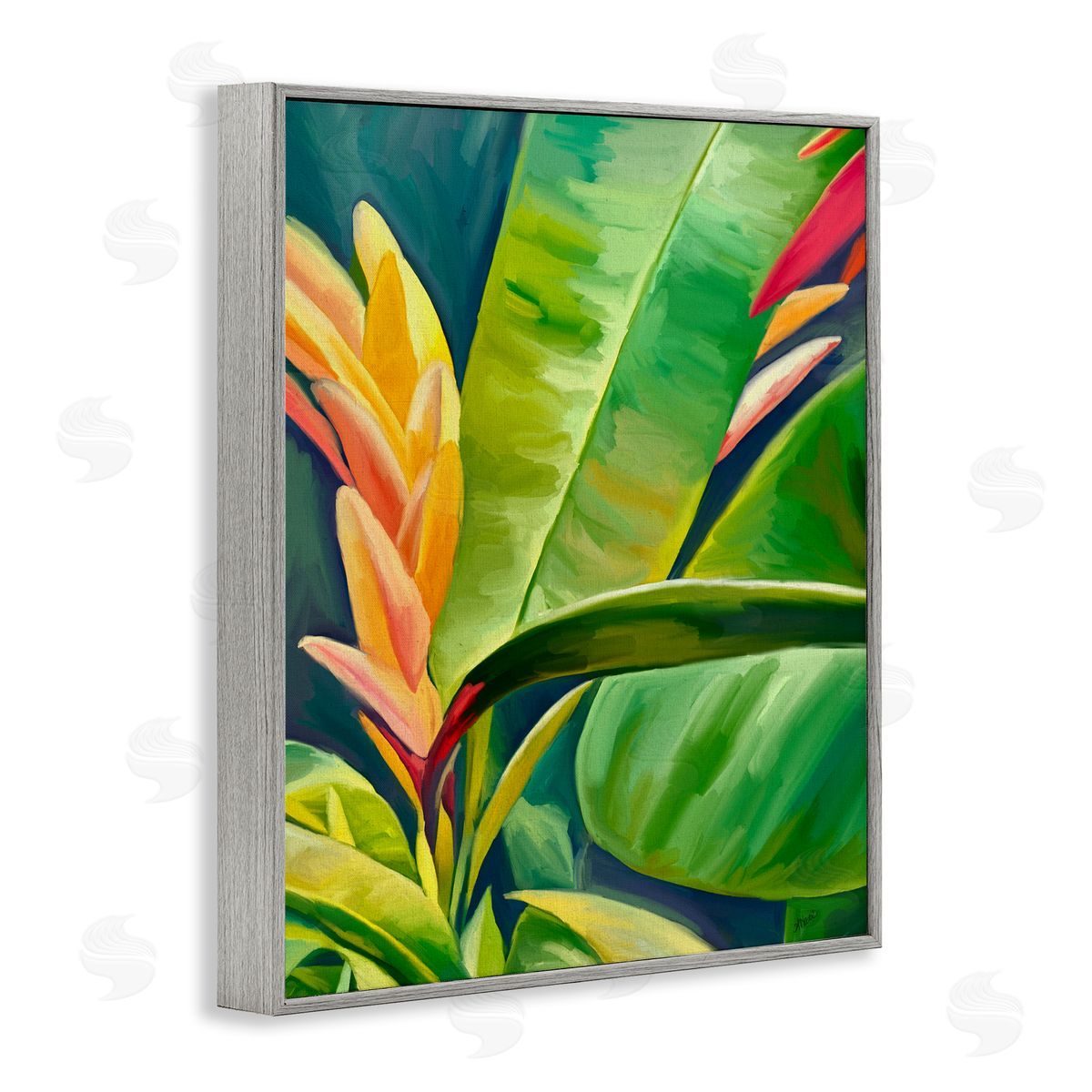 Bright Tropics Greenery Grey Frame Print Wall Art, Home Decor by Amy Hall
