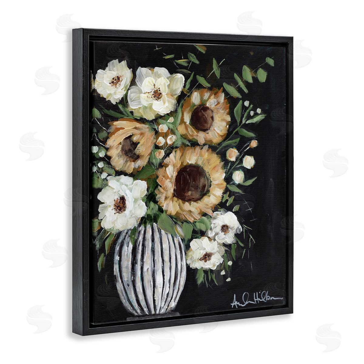 Full Country Bouquet Black Floating Frame Canvas Wall Art, Home Decor by Amanda Hilburn