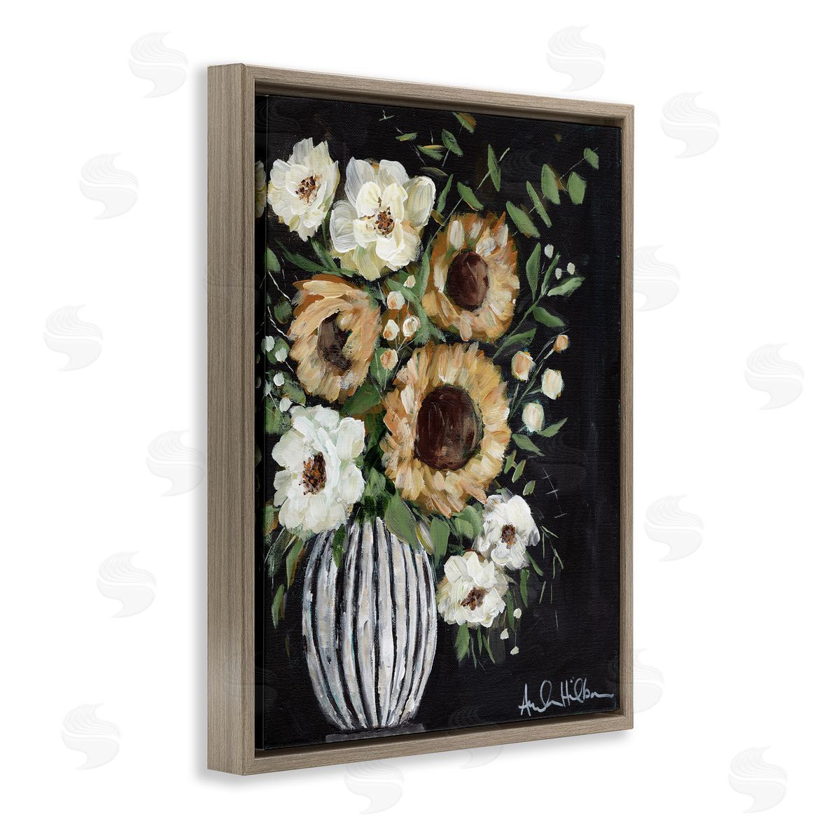 Full Country Bouquet Brown Floating Frame Canvas Wall Art, Home Decor by Amanda Hilburn