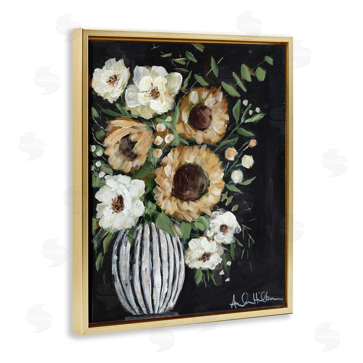 Full Country Bouquet Gold Floating Frame Canvas Wall Art, Home Decor by Amanda Hilburn