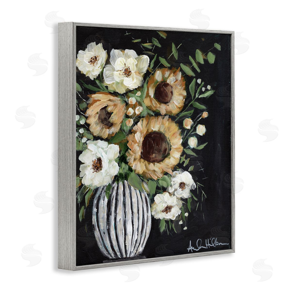Full Country Bouquet Grey Frame Print Wall Art, Home Decor by Amanda Hilburn