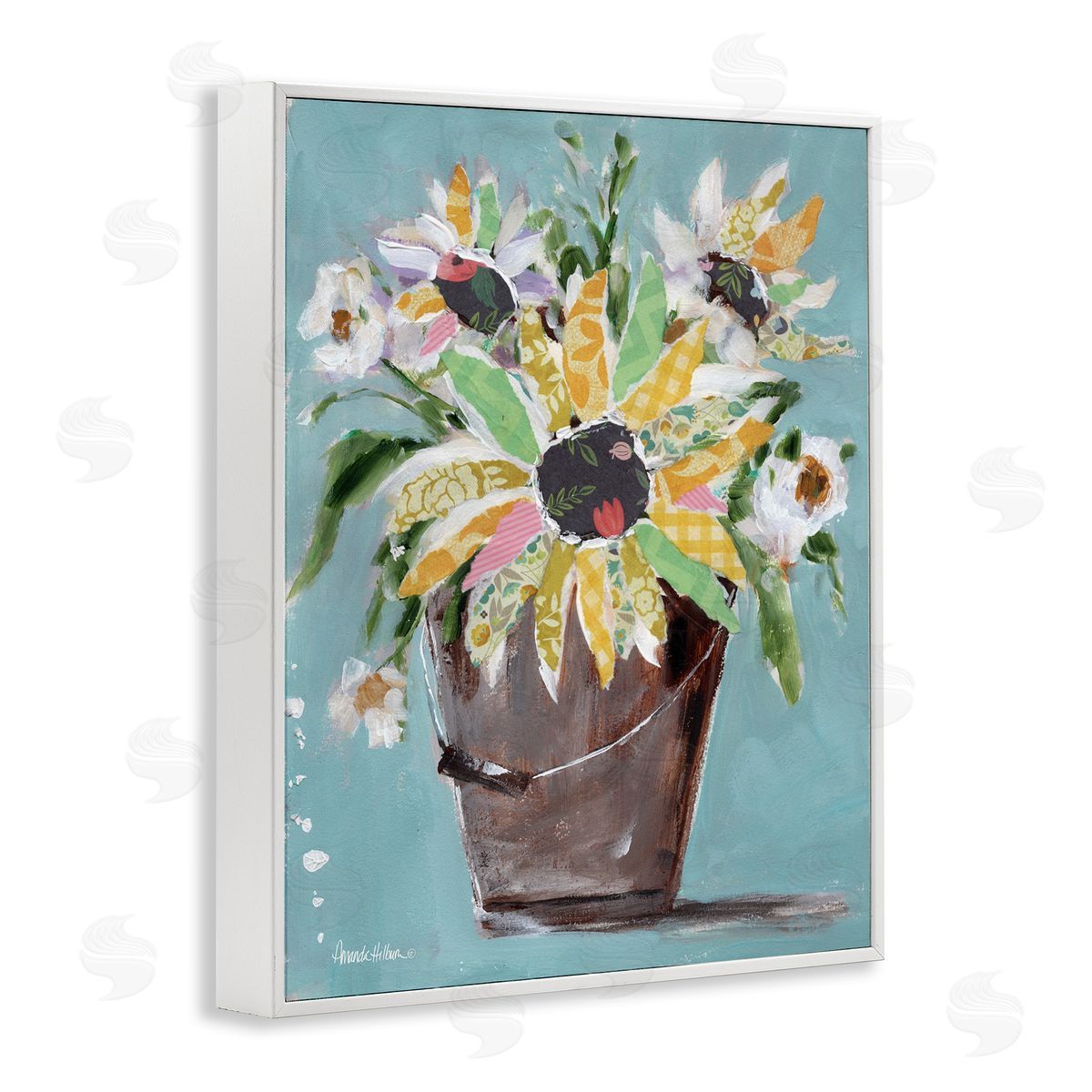 Flower Bucket Bouquet White Frame Print Wall Art, Home Decor by Amanda Hilburn