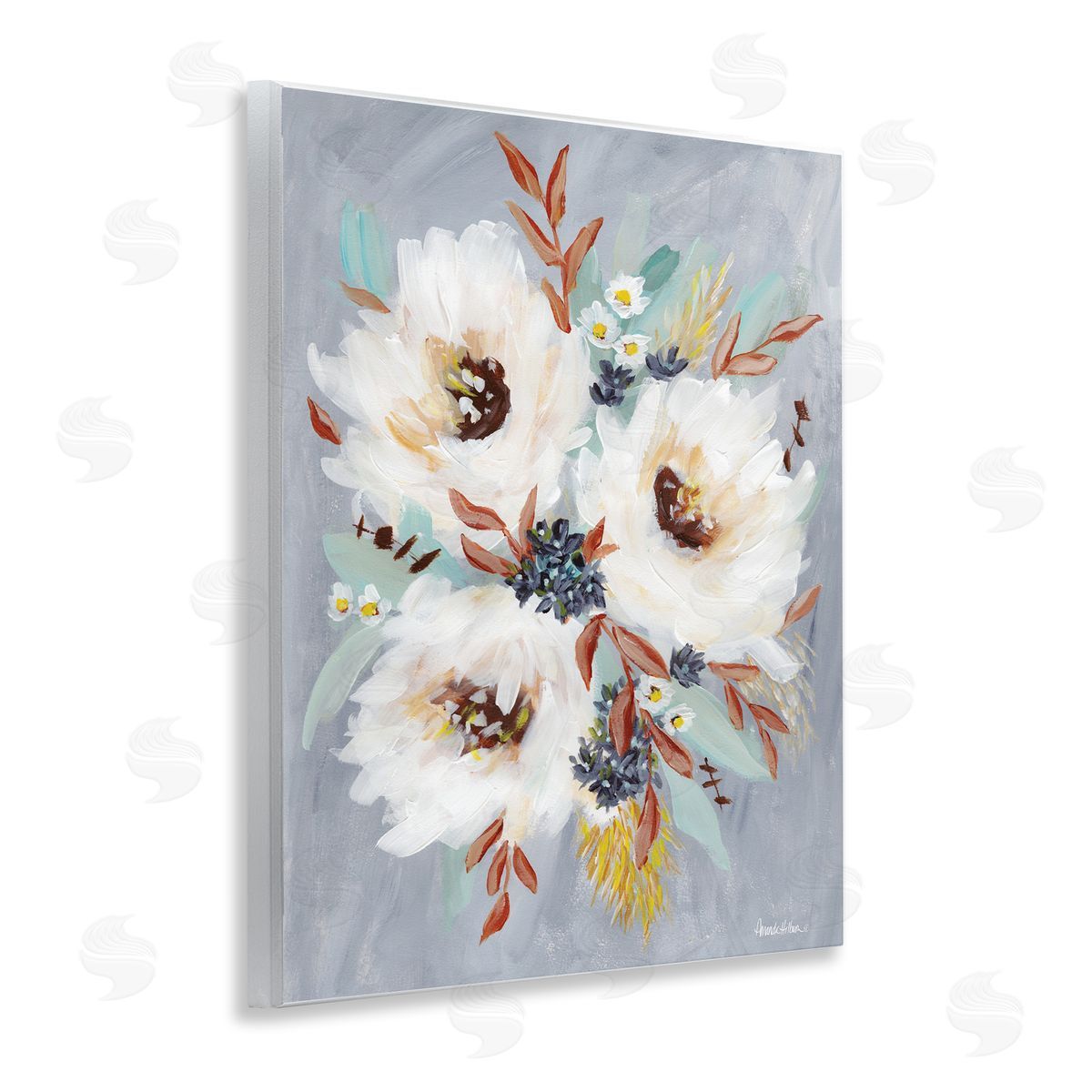 White Flowers Trio Wood Plaque Wall Art, Home Decor by Amanda Hilburn