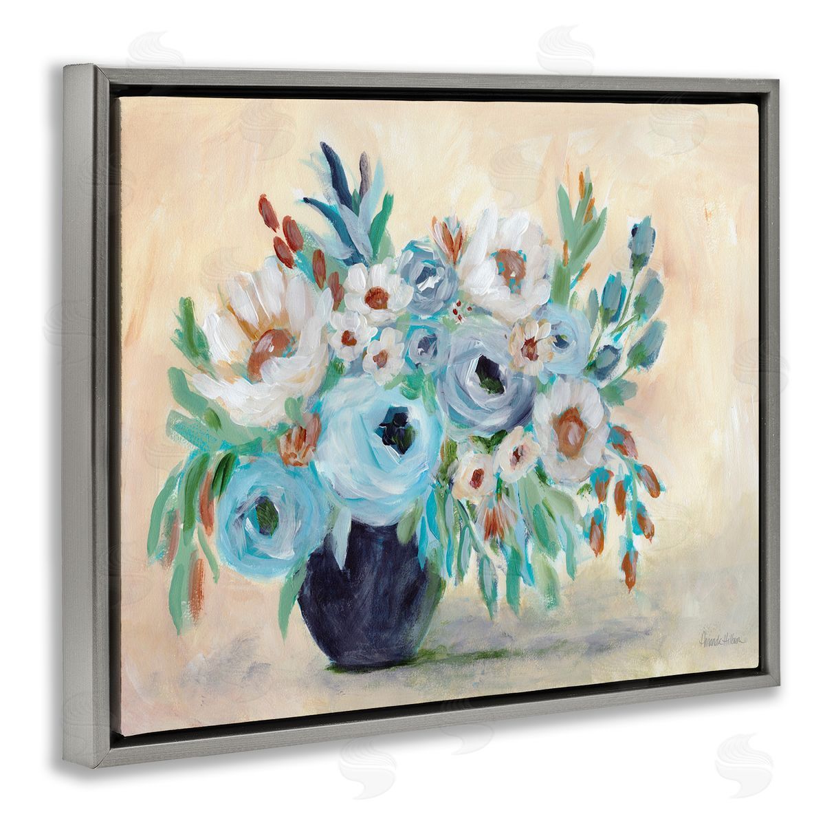 Round Blooms Bouquet Grey Floating Frame Canvas Wall Art, Home Decor by Amanda Hilburn