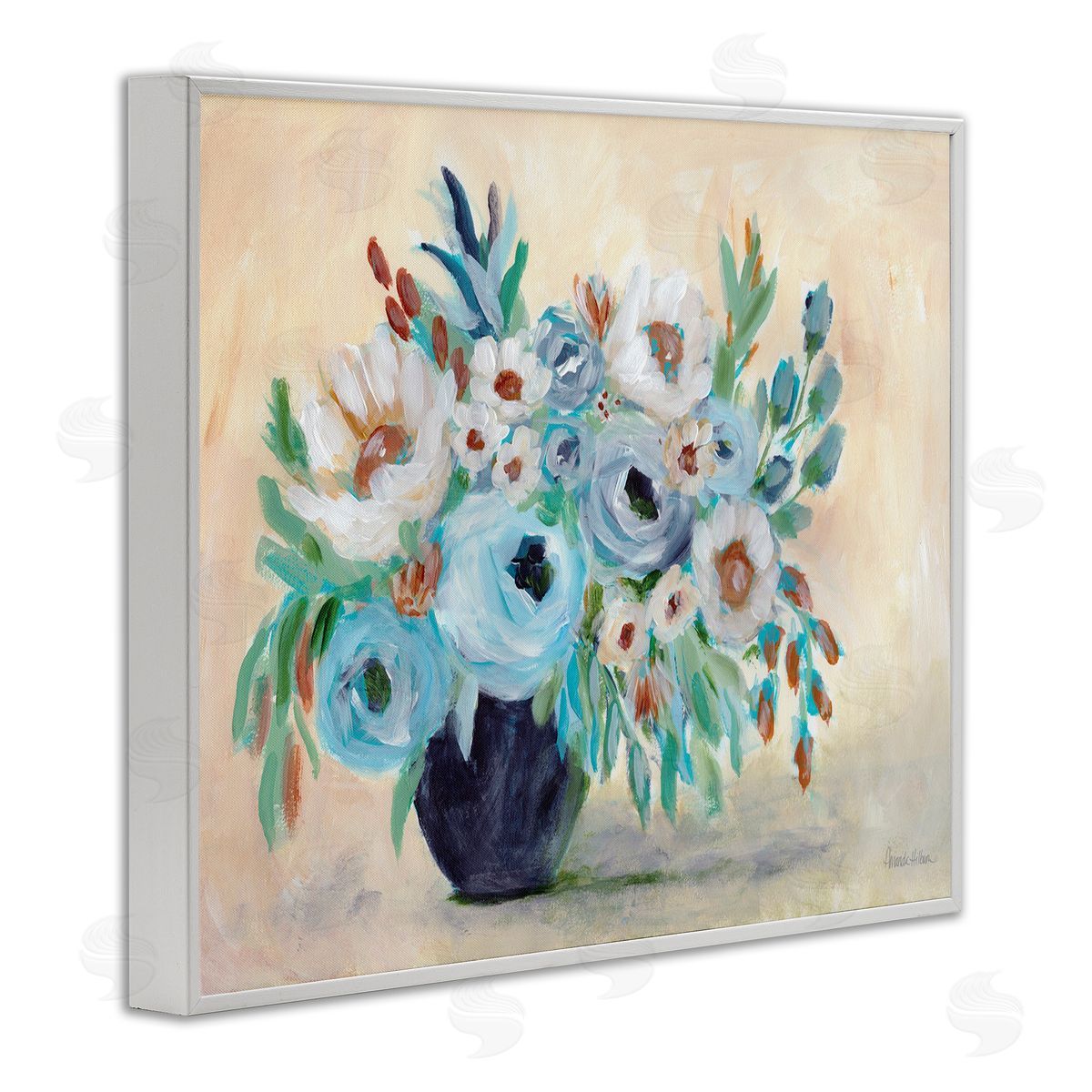 Round Blooms Bouquet White Frame Print Wall Art, Home Decor by Amanda Hilburn