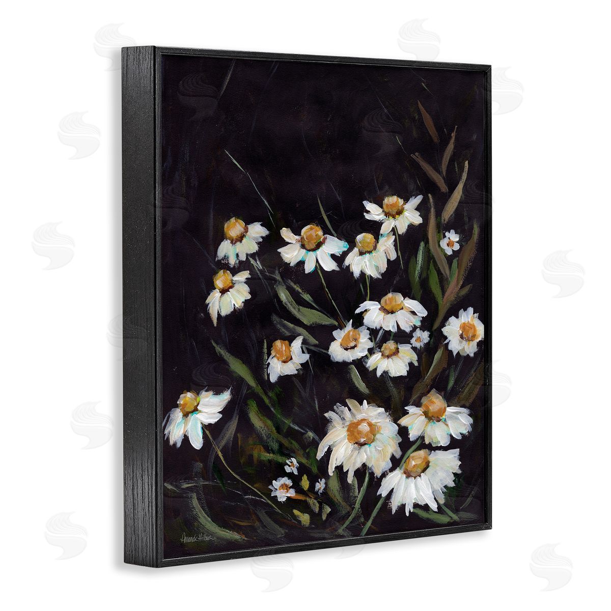 Daisies on Black Black Frame Print Wall Art, Home Decor by Amanda Hilburn