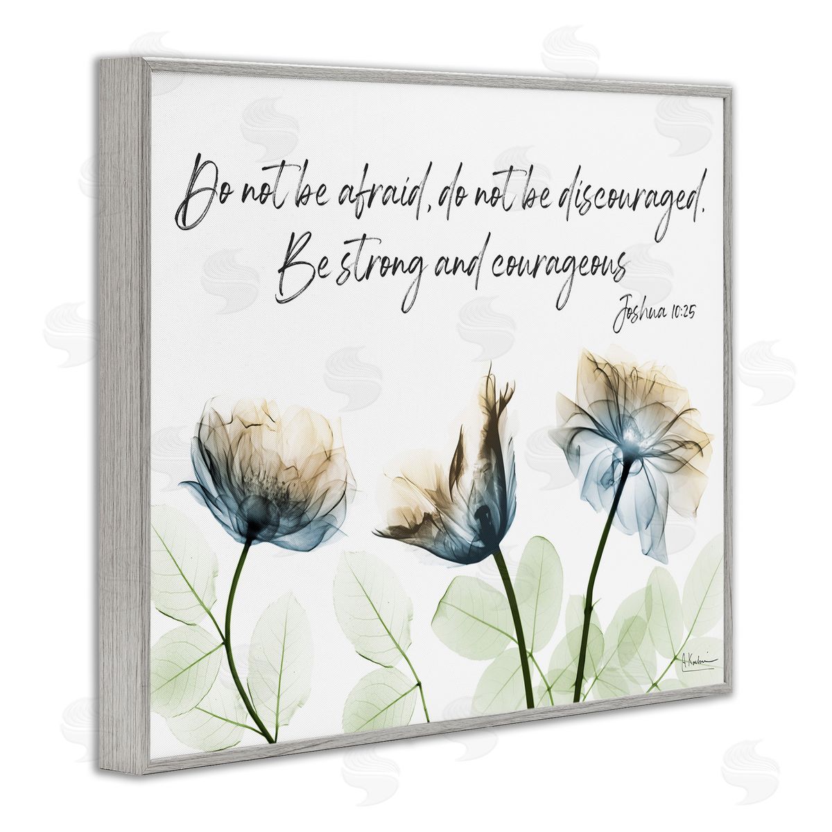 Strong and Courageous Floral Grey Frame Print Wall Art, Home Decor by Albert Koetsier