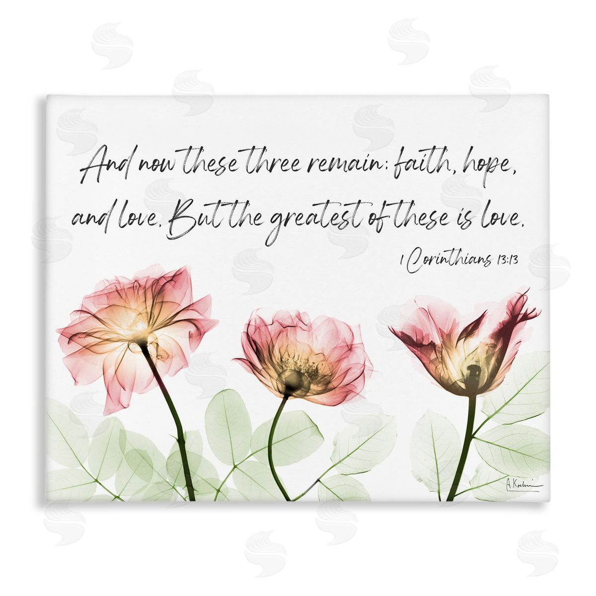 Faith Hope Love Floral Canvas Wall Art, Home Decor by Albert Koetsier