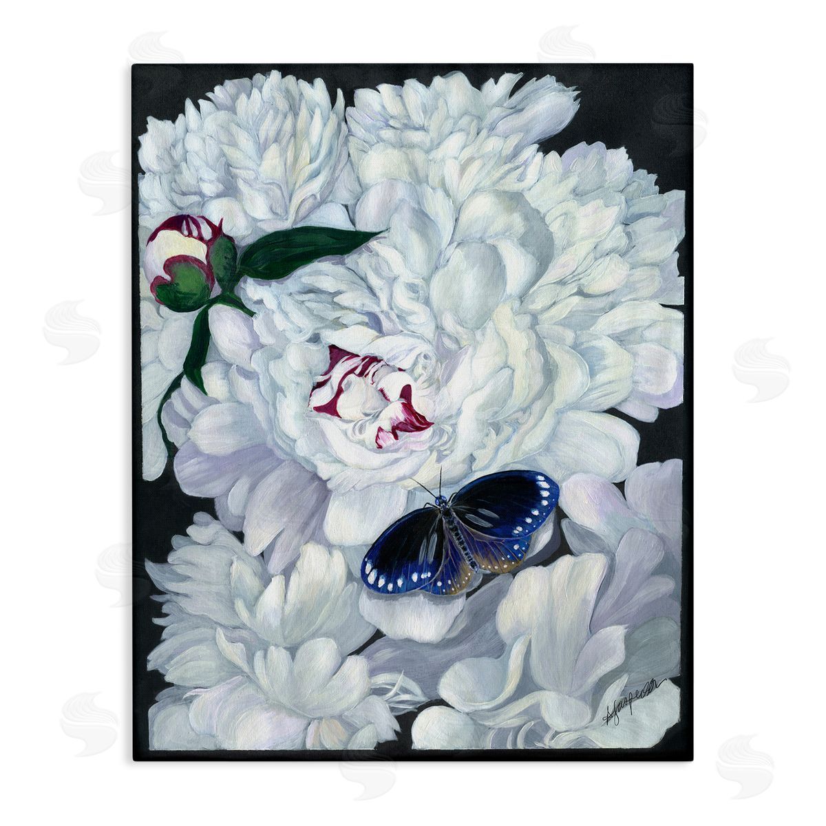 Vintage Peony and Butterfly Canvas Wall Art, Home Decor by Ann Jasperson