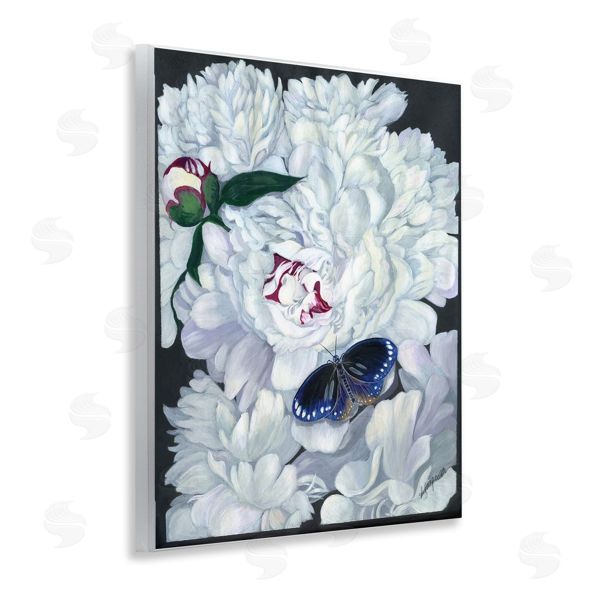 Vintage Peony and Butterfly Wood Plaque Wall Art, Home Decor by Ann Jasperson