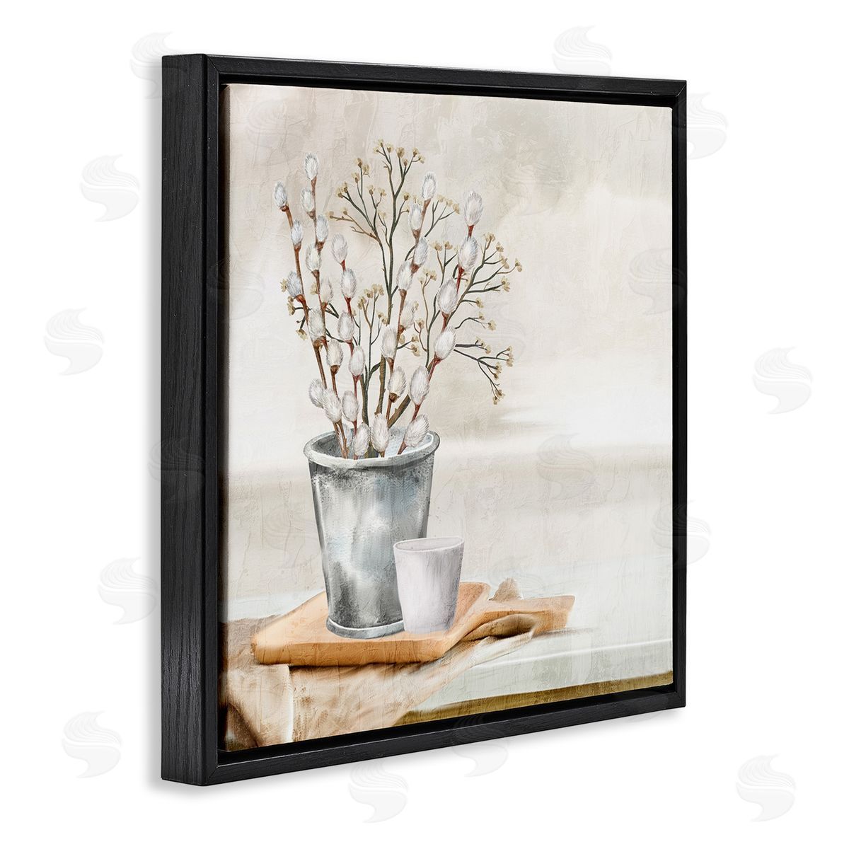 Pussy Willow Still Life Black Floating Frame Canvas Wall Art, Home Decor by Ann Bailey