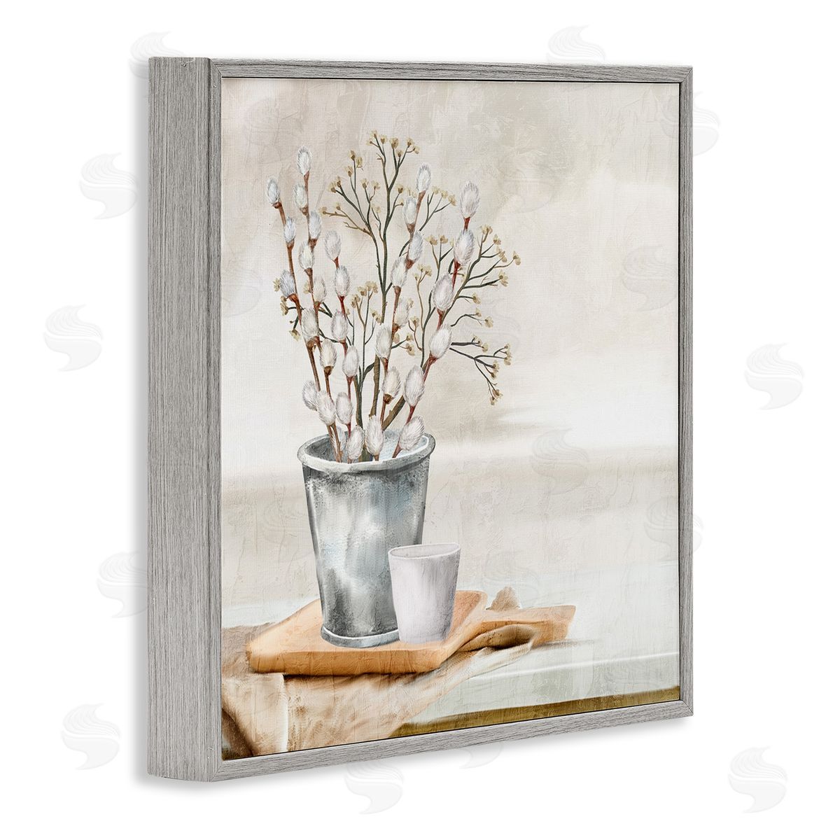 Pussy Willow Still Life Grey Frame Print Wall Art, Home Decor by Ann Bailey
