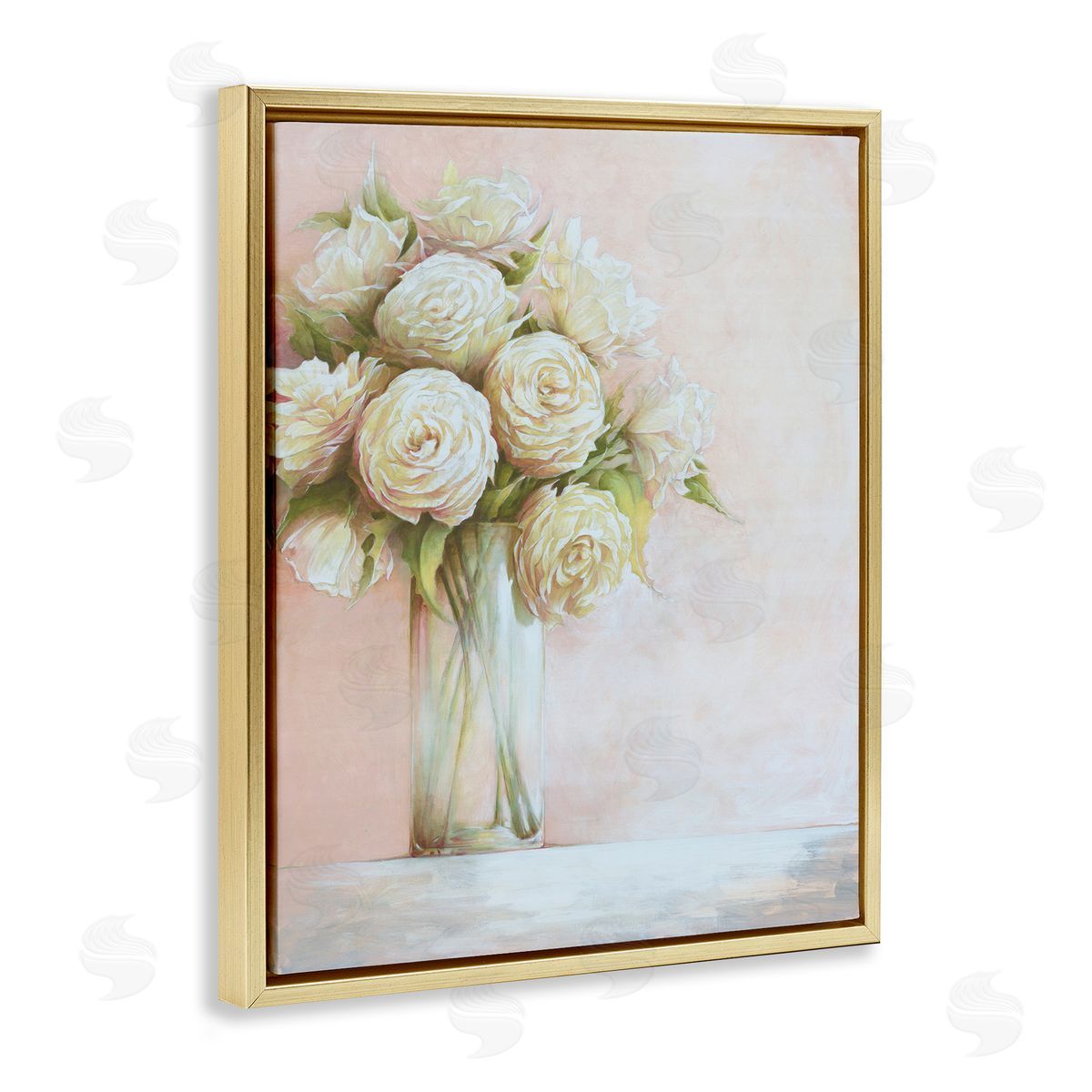 Romantic Roses Bouquet Gold Floating Frame Canvas Wall Art, Home Decor by Cloverfield and Co.