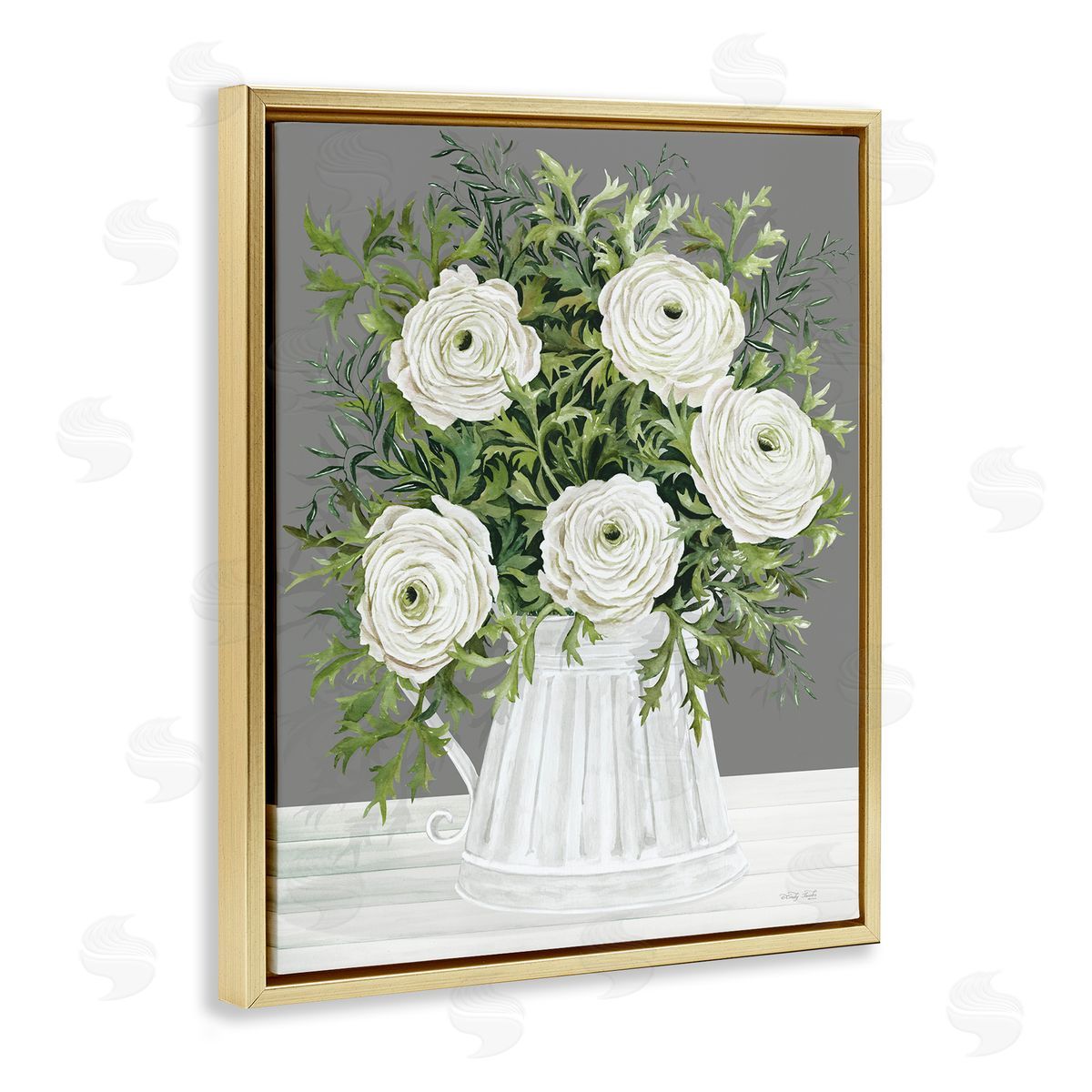 Peonies in Country Vase Gold Floating Frame Canvas Wall Art, Home Decor by Cindy Jacobs
