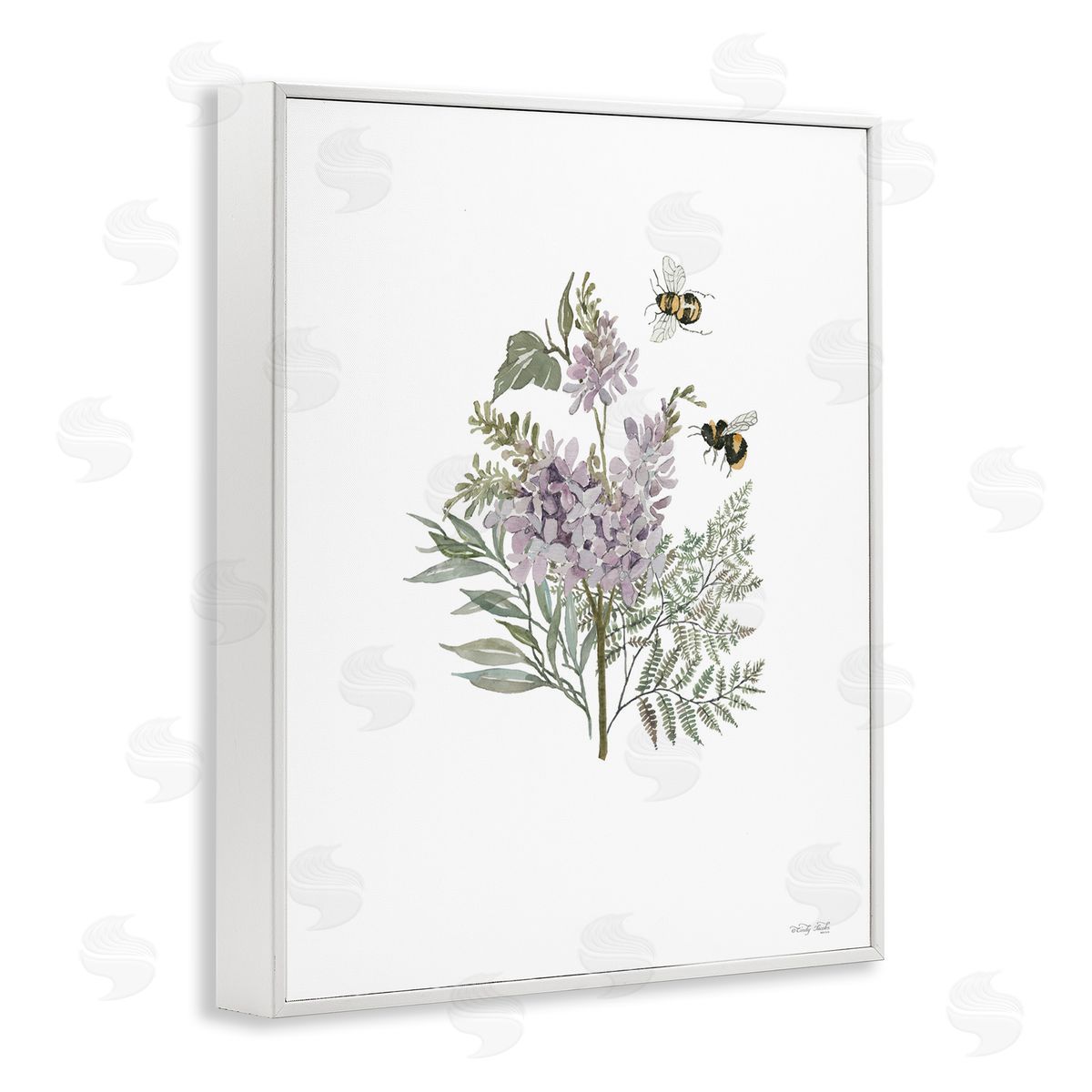Lilacs and Bumble Bees White Frame Print Wall Art, Home Decor by Cindy Jacobs
