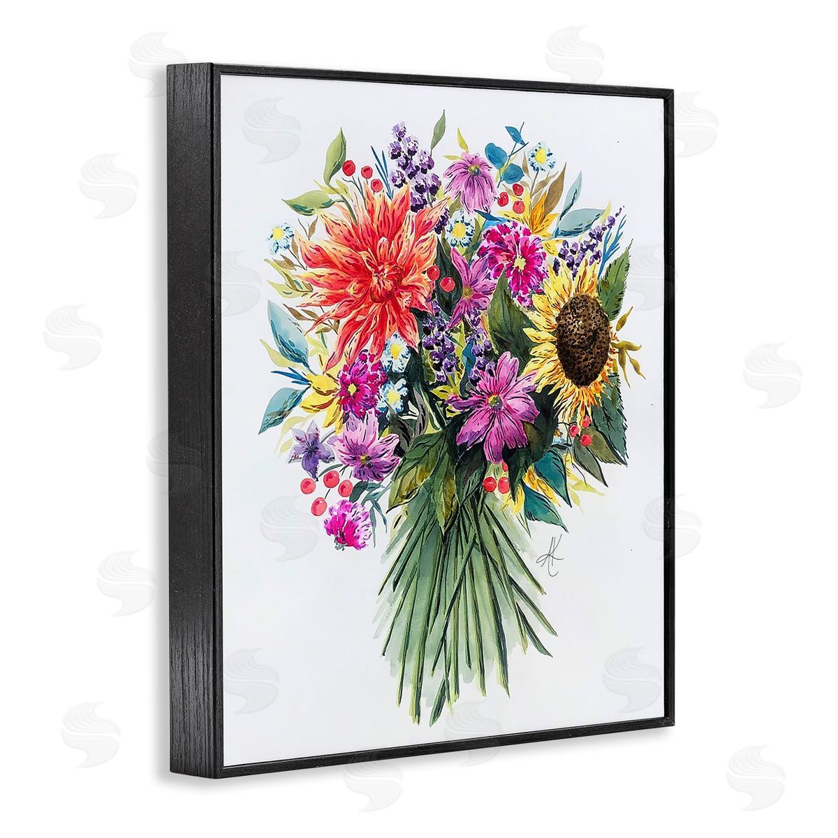 Bright Wildflower Bouquet Black Frame Print Wall Art, Home Decor by Alexandria Gilbert Kincaid
