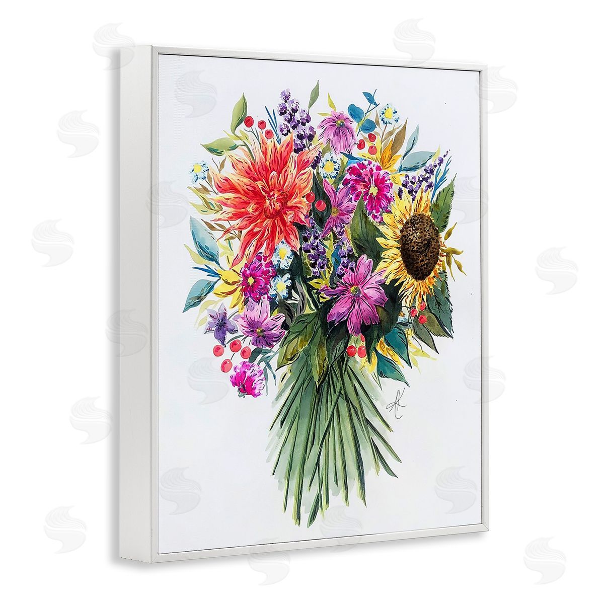 Bright Wildflower Bouquet White Frame Print Wall Art, Home Decor by Alexandria Gilbert Kincaid