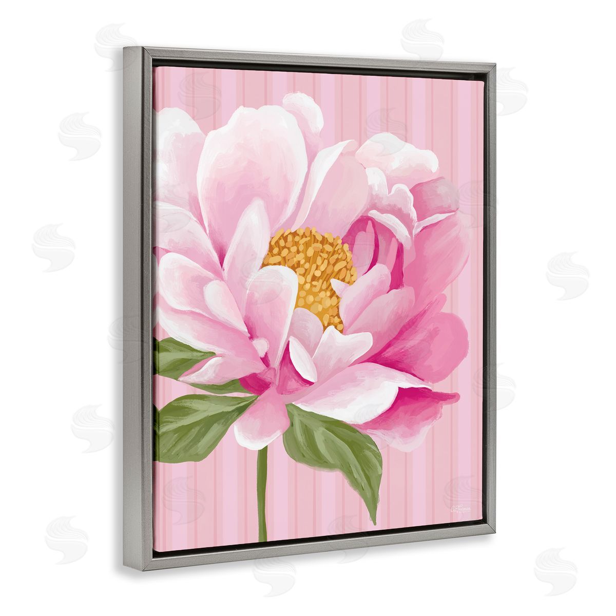 Pink Carnation Bloom Grey Floating Frame Canvas Wall Art, Home Decor by Cat Thurman Designs