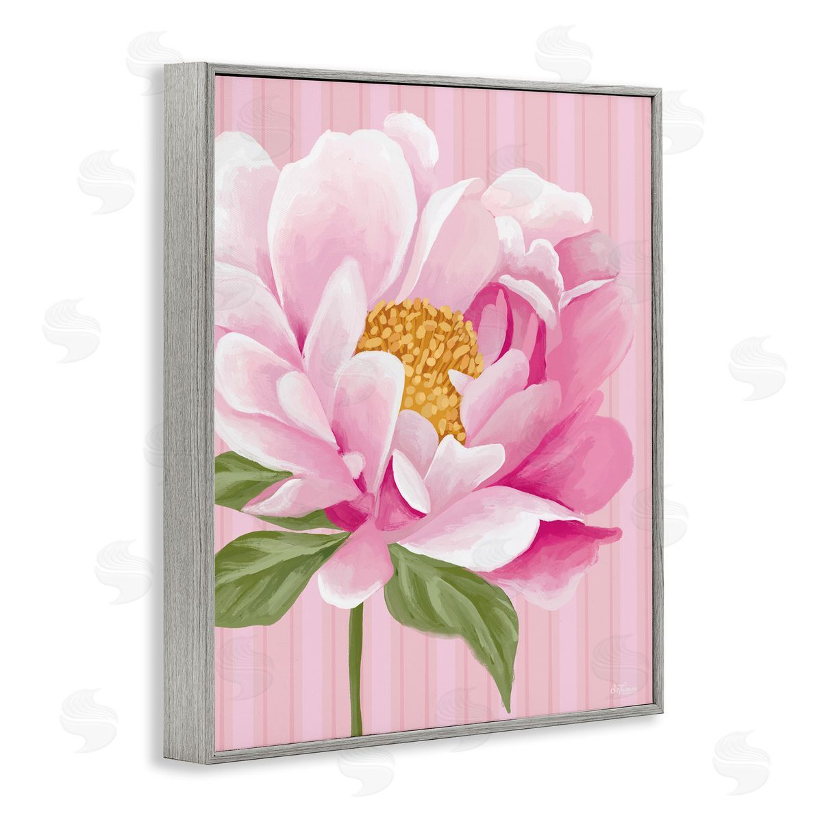 Pink Carnation Bloom Grey Frame Print Wall Art, Home Decor by Cat Thurman Designs