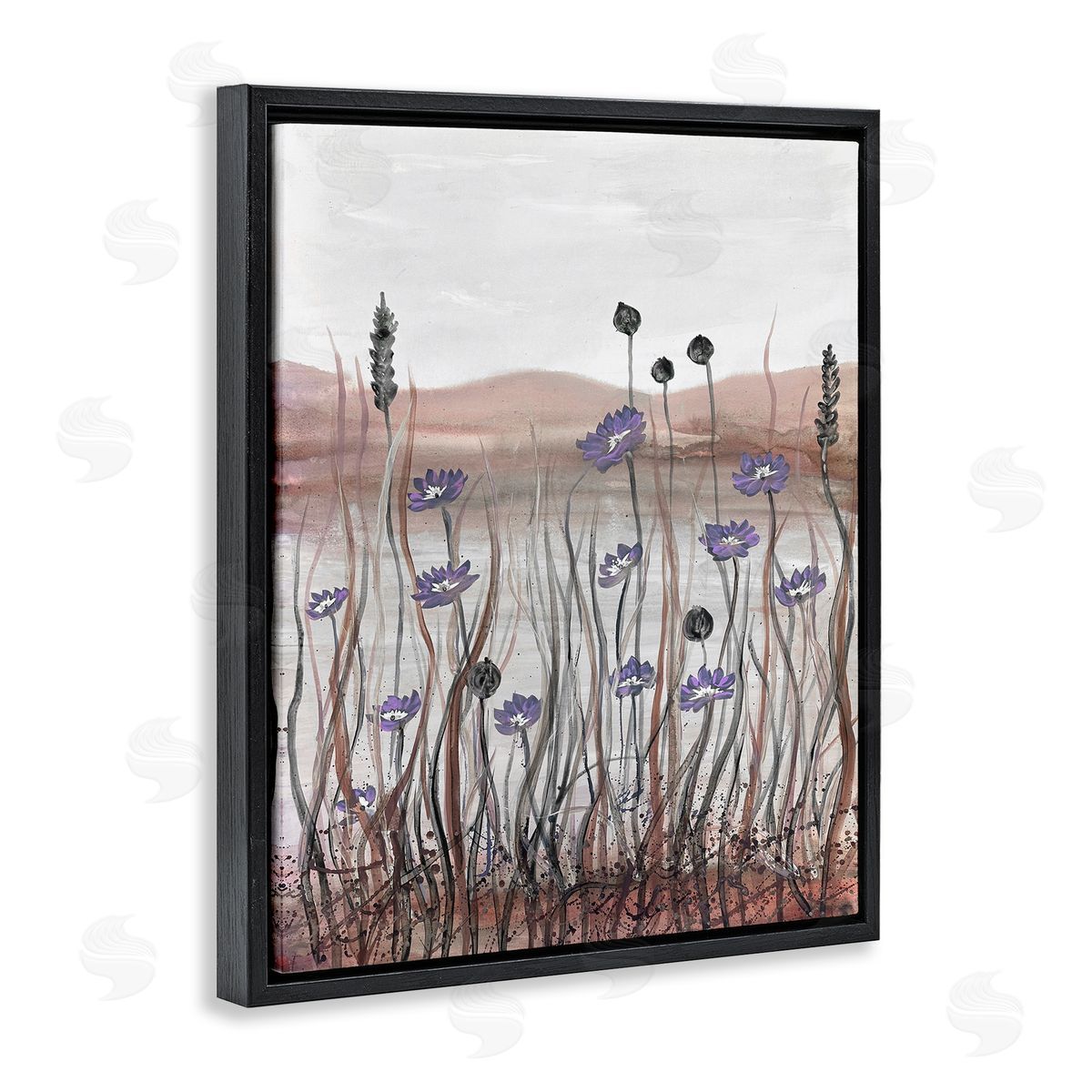 Soft Lakeside Blooms Black Floating Frame Canvas Wall Art, Home Decor by Doris Charest
