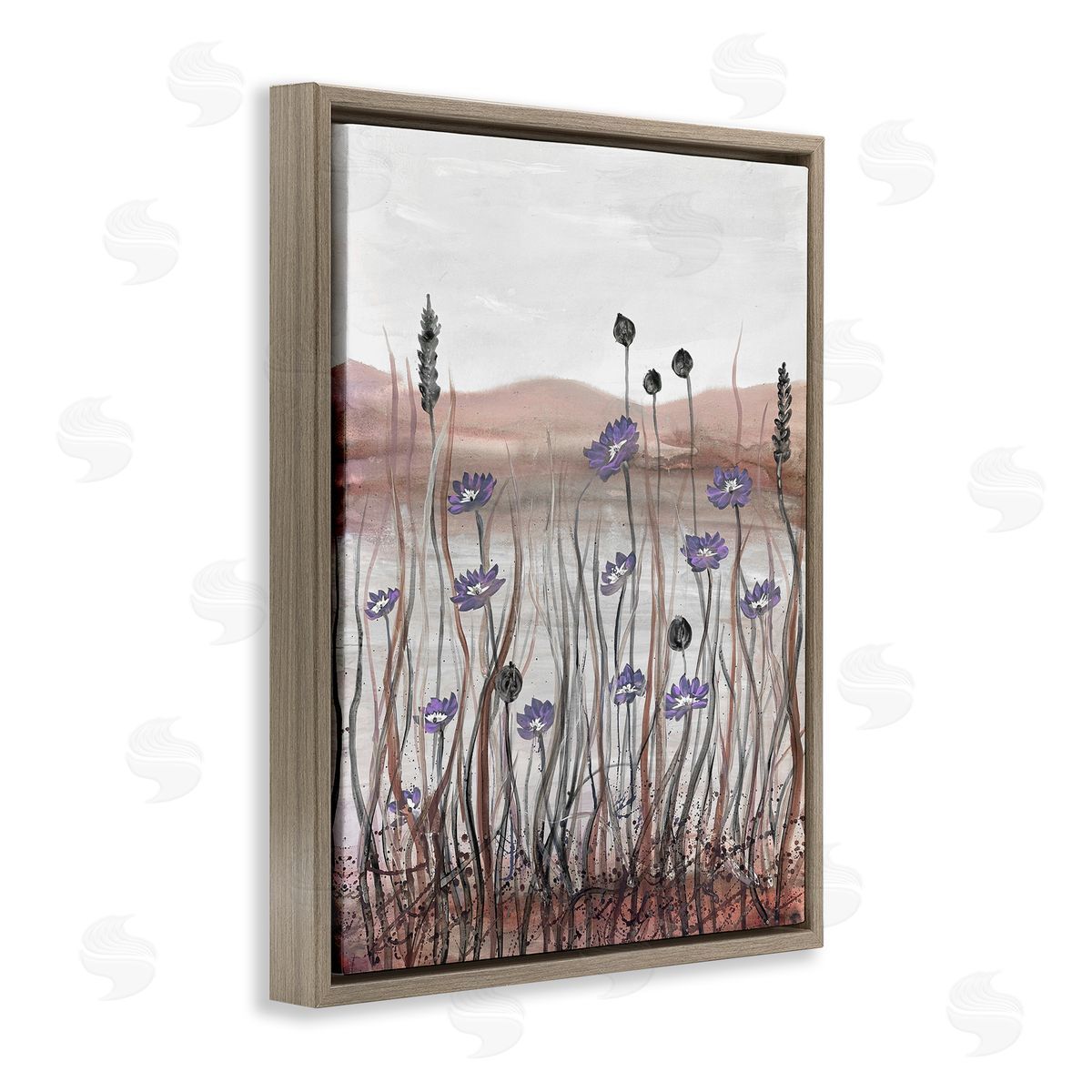 Soft Lakeside Blooms Brown Floating Frame Canvas Wall Art, Home Decor by Doris Charest
