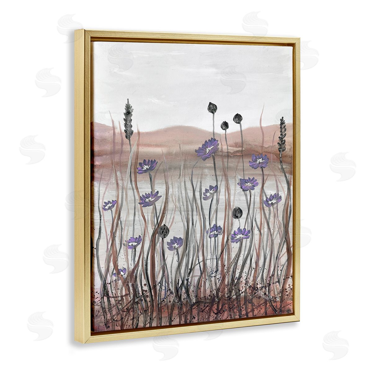 Soft Lakeside Blooms Gold Floating Frame Canvas Wall Art, Home Decor by Doris Charest