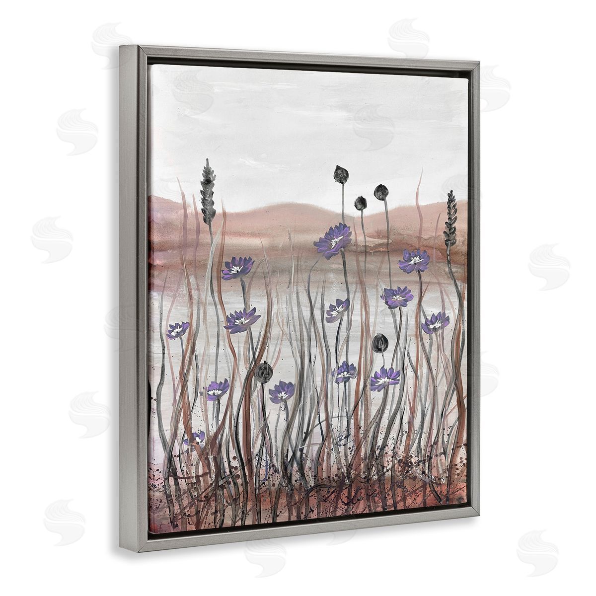 Soft Lakeside Blooms Grey Floating Frame Canvas Wall Art, Home Decor by Doris Charest