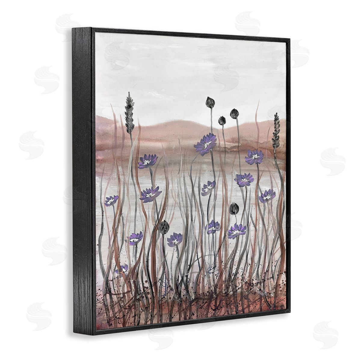Soft Lakeside Blooms Black Frame Print Wall Art, Home Decor by Doris Charest