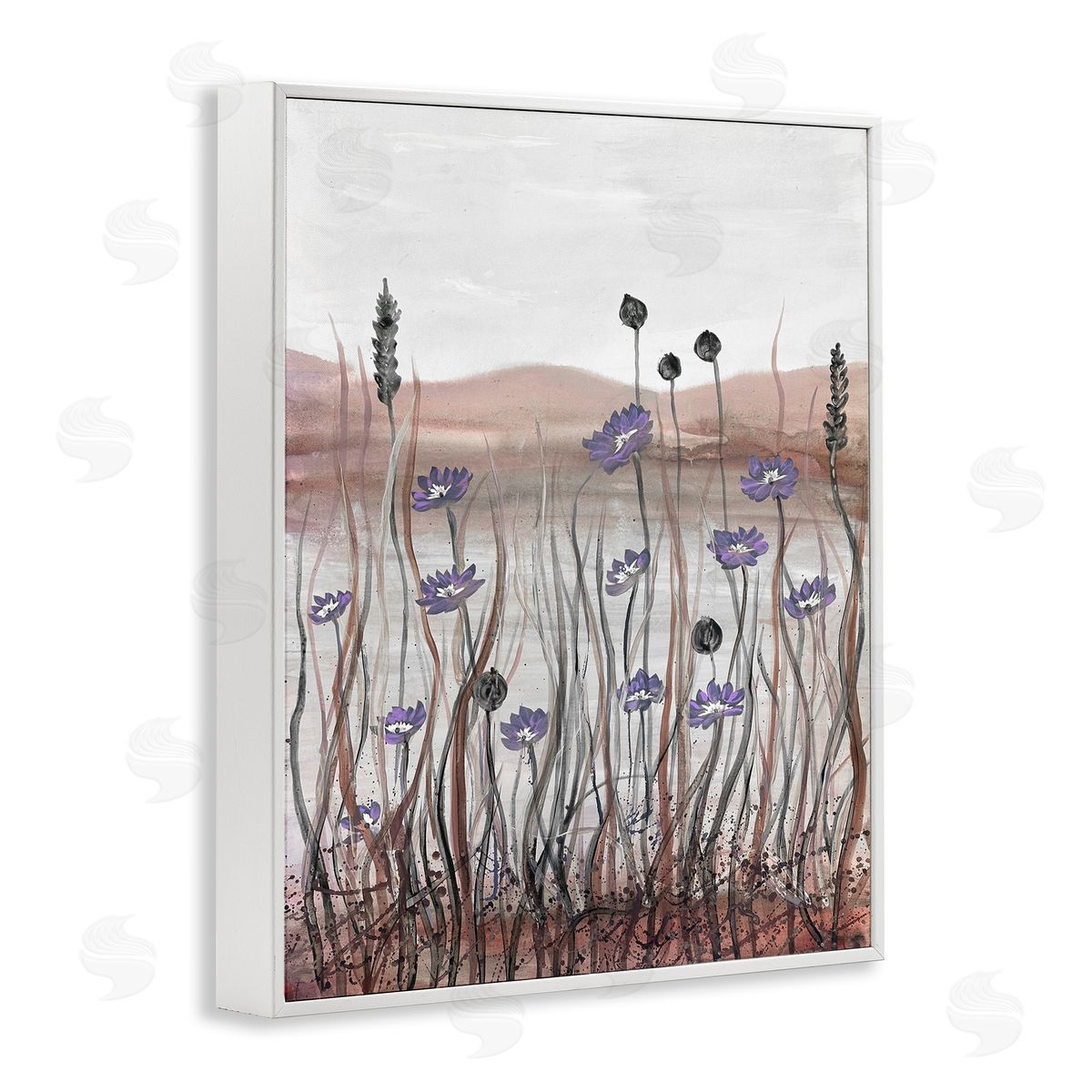 Soft Lakeside Blooms White Frame Print Wall Art, Home Decor by Doris Charest