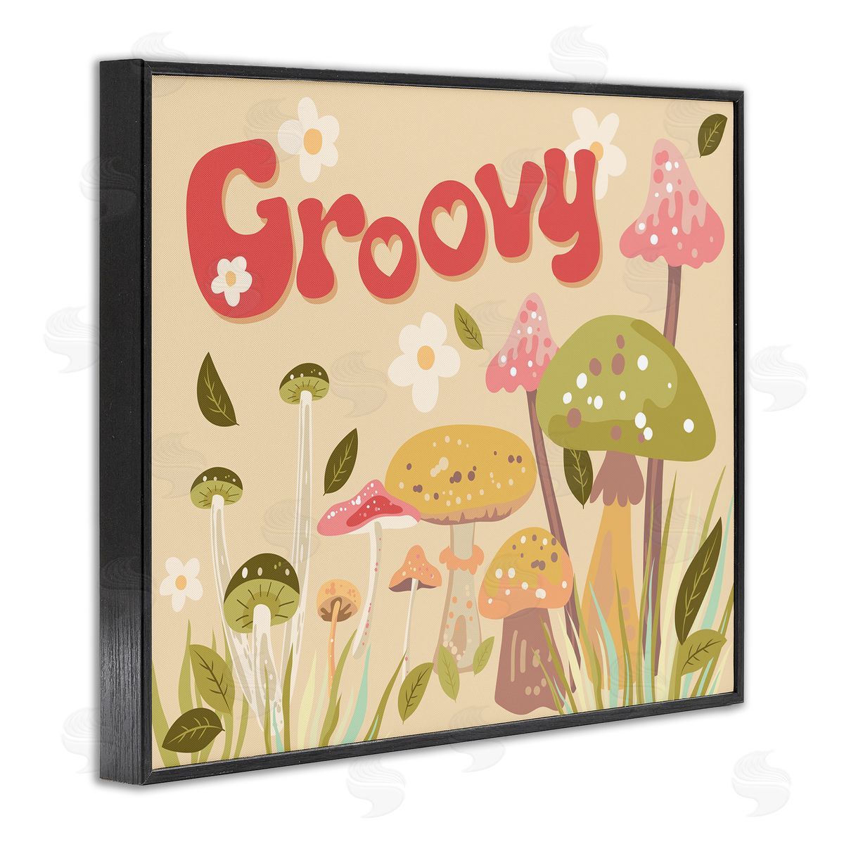 Groovy Botanical Mushrooms Black Frame Print Wall Art, Home Decor by Diane Labombarbe