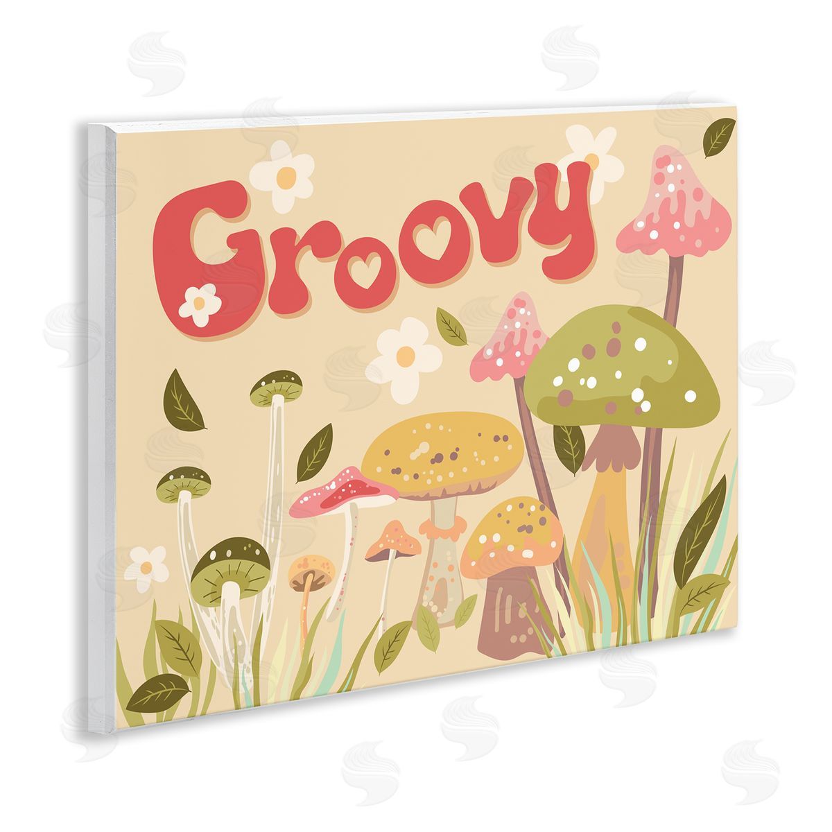 Groovy Botanical Mushrooms Wood Plaque Wall Art, Home Decor by Diane Labombarbe