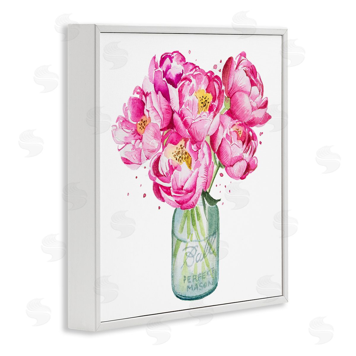 Pink Peony Jar White Frame Print Wall Art, Home Decor by Enya Todd