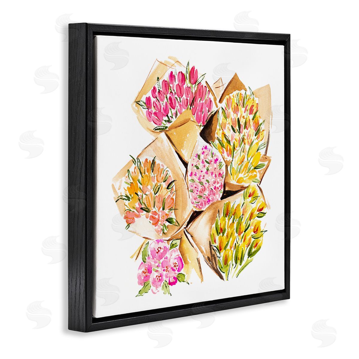 Bundle of Bouquets Black Floating Frame Canvas Wall Art, Home Decor by Enya Todd