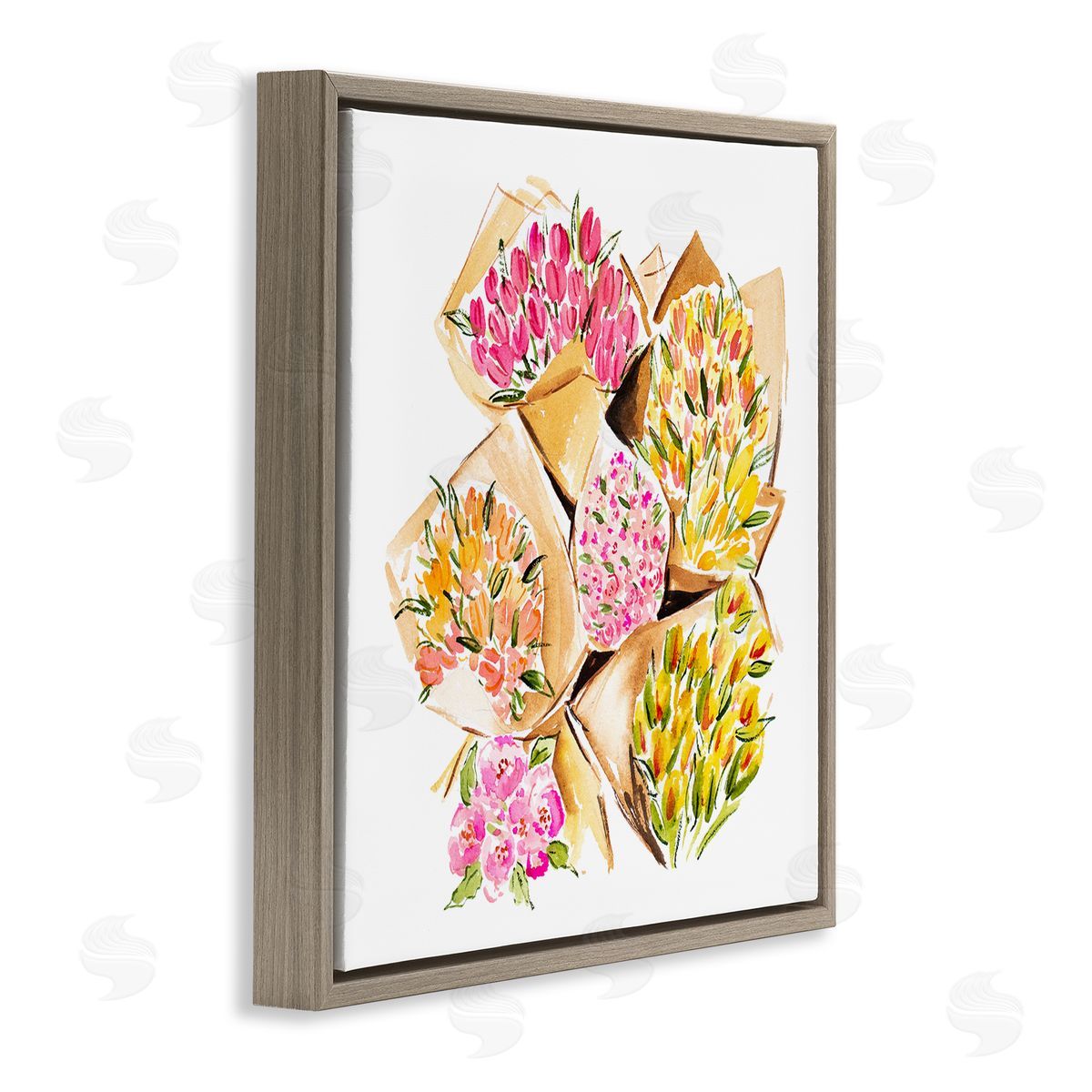 Bundle of Bouquets Brown Floating Frame Canvas Wall Art, Home Decor by Enya Todd