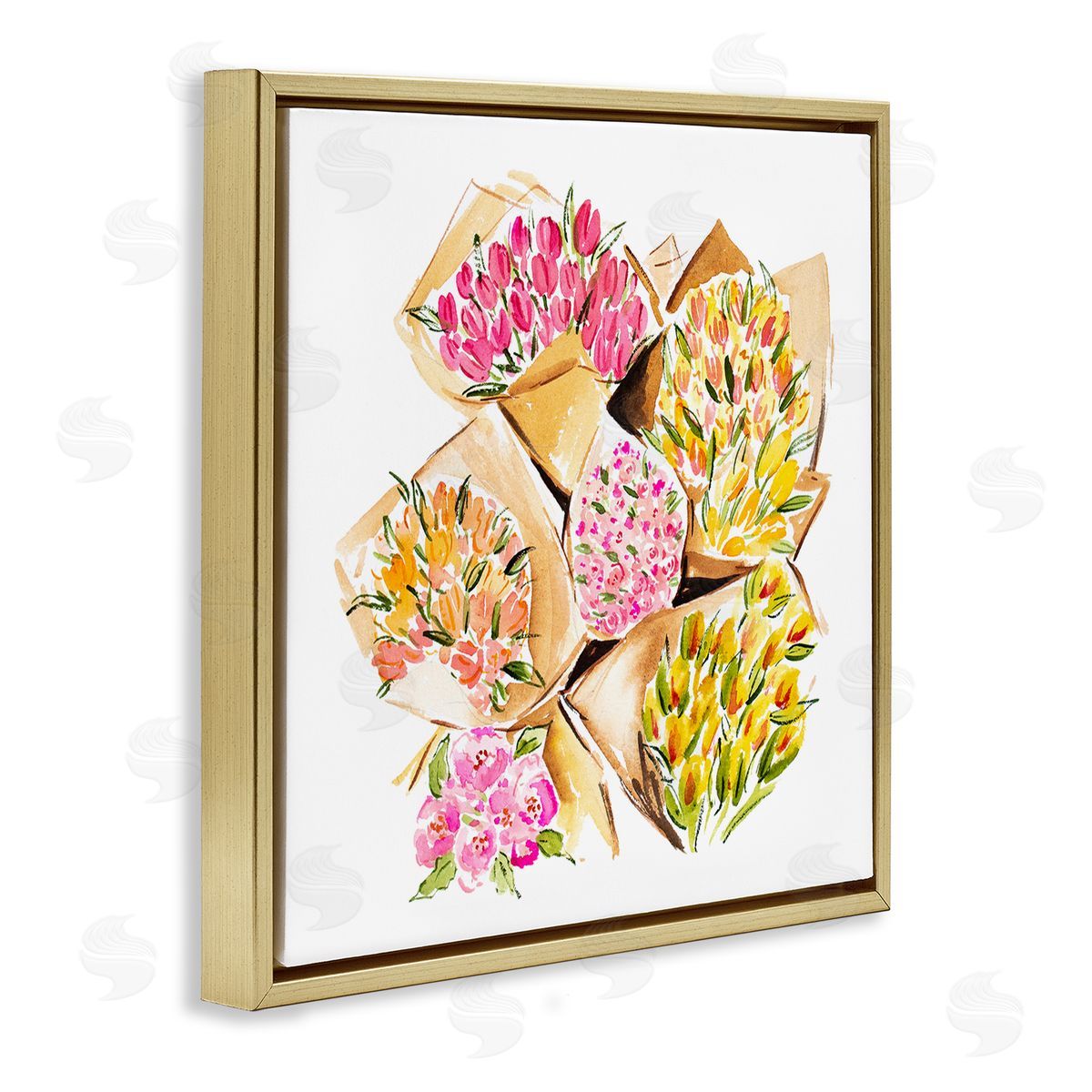 Bundle of Bouquets Gold Floating Frame Canvas Wall Art, Home Decor by Enya Todd