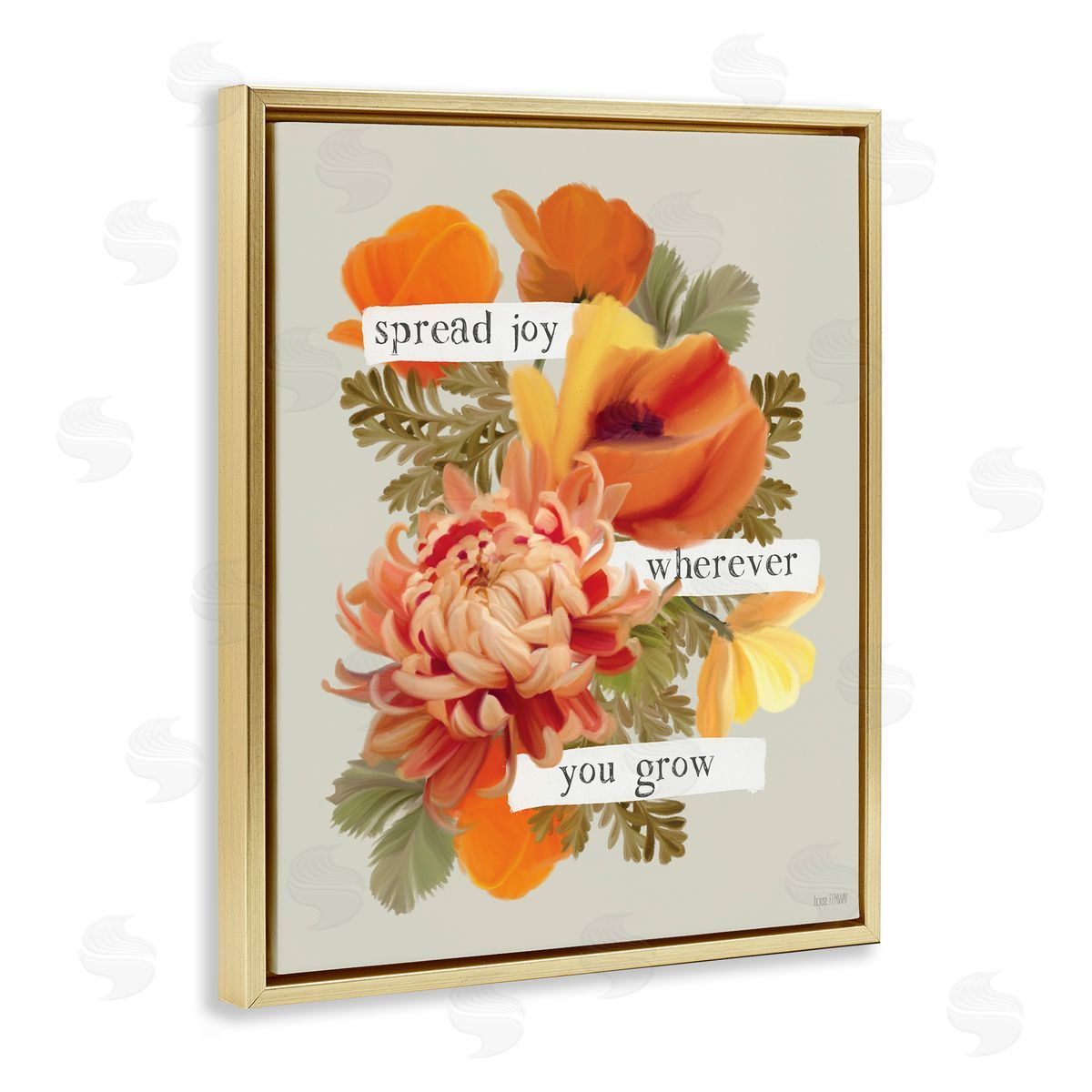Spread Joy Flowers Gold Floating Frame Canvas Wall Art, Home Decor by House Fenway